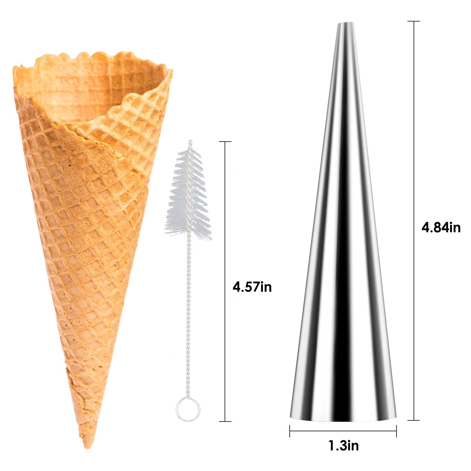 Cream Horn Molds 16Pcs Large Size 4.7 Inch Baking Cones Stainless Steel Roll Horn Forms Conical Danish Pastry Croissant Cones Mo