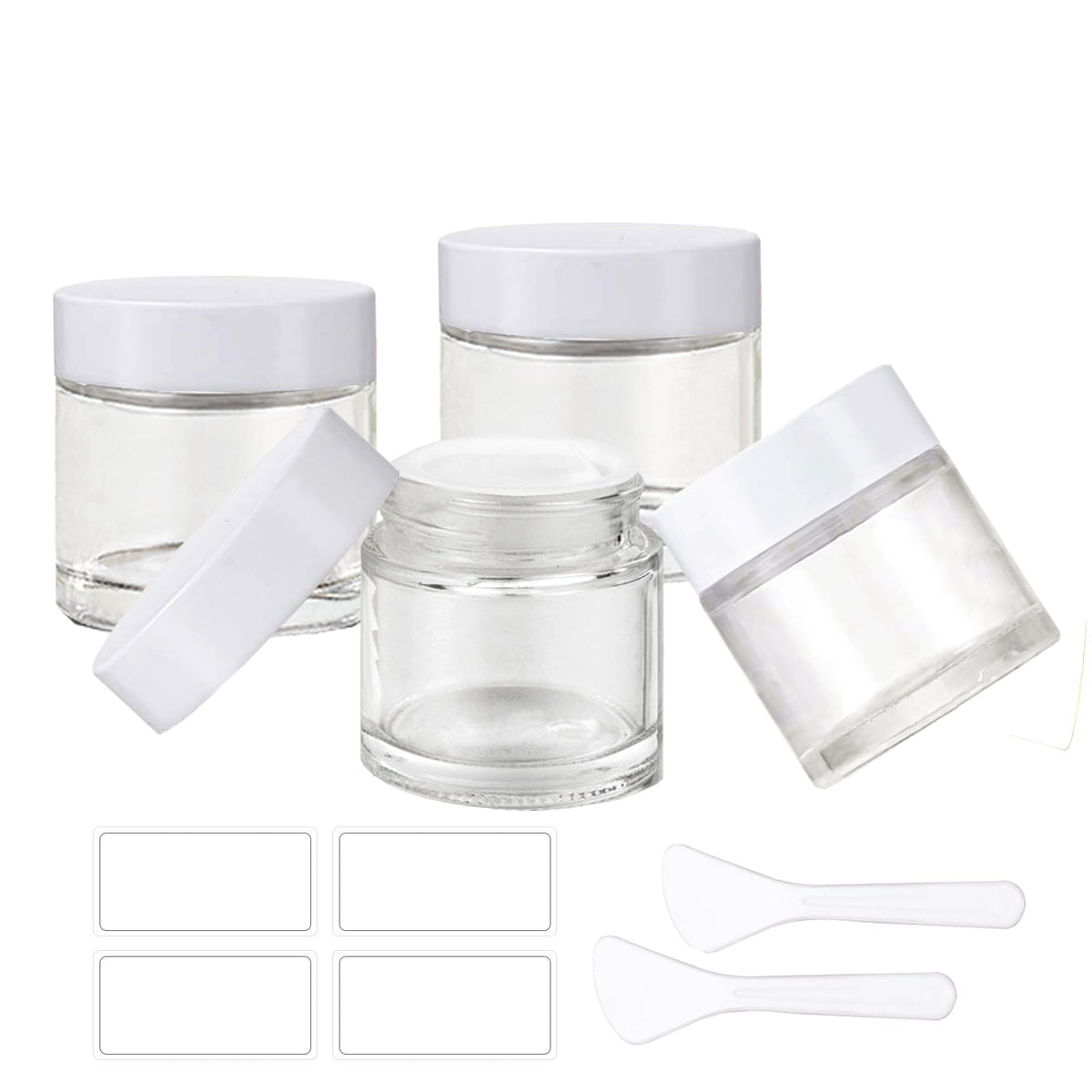 Begiket 4 Pack 2 Oz Glass Jars With Lids,60Ml Empty Round Clear Glass Jars With Inner Liners And White Lids,Cosmetic Containers