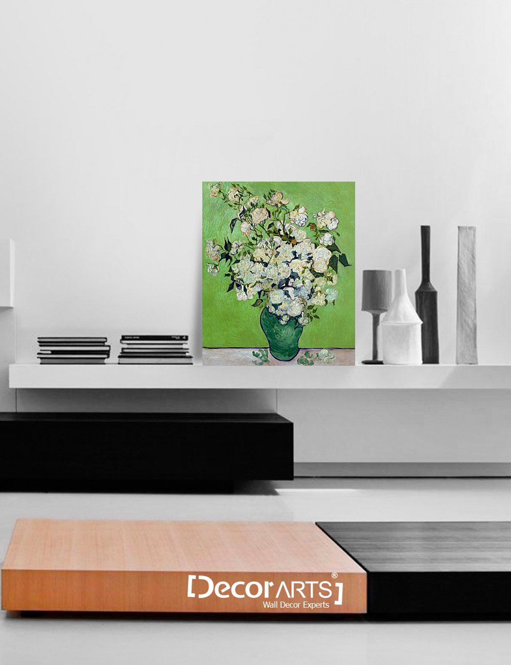 Decorarts - Pink Roses In A Vase By Vincent Van Gogh. Oil Painting Reproduction. Giclee Print On Canvas. Ready To Hang Wall Art