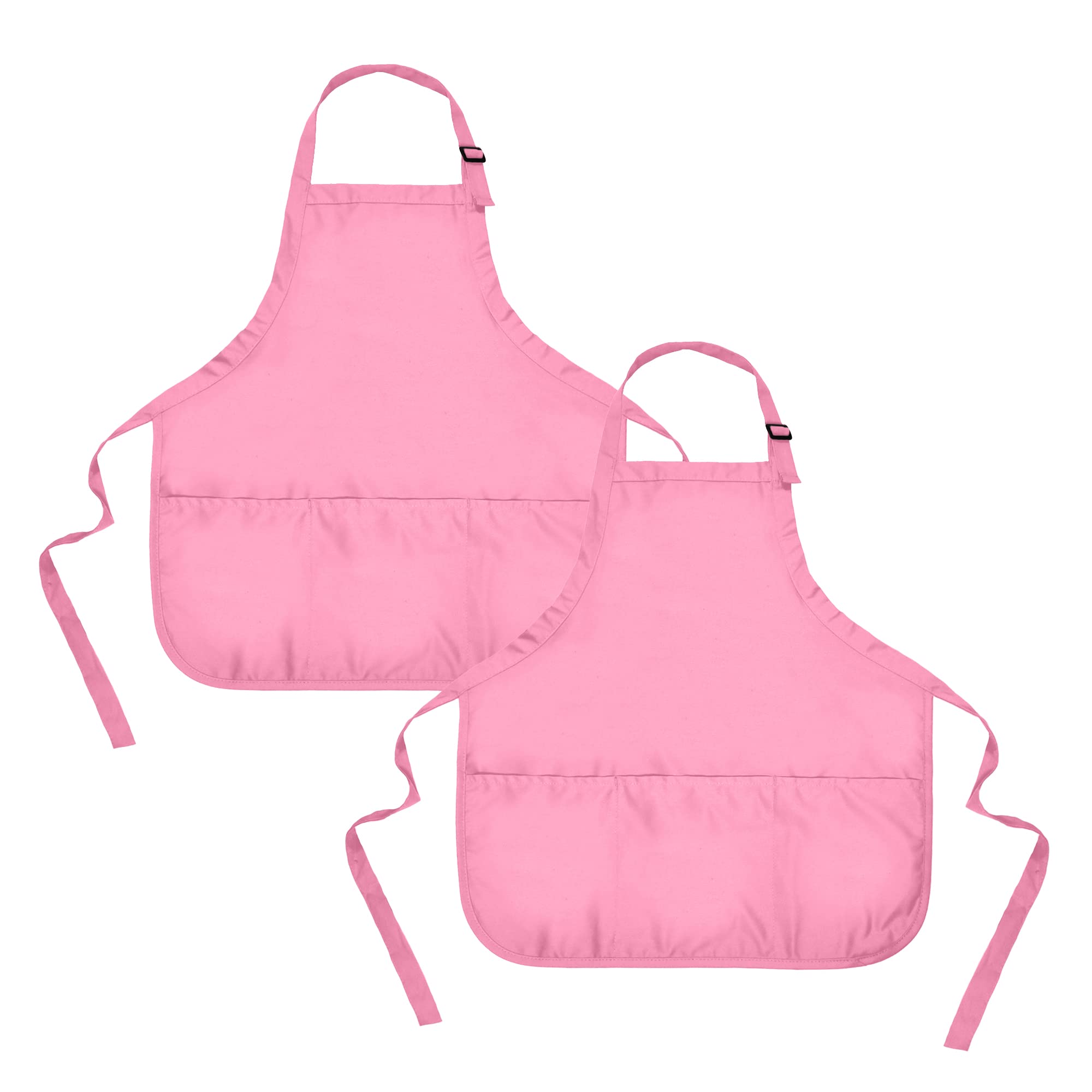 Apron Commercial Restaurant Home Bib Spun Poly Cotton Kitchen Aprons (3 Pockets) (2, Pink) By Dalix