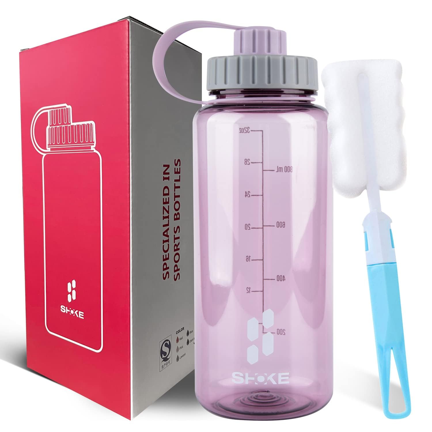 SHOKE 1 Liter Water Bottle, 32oz Wide Mouth Leakproof Large Sports Water Bottles with Handle, Gym Space Cup For Fitness Yoga Wor