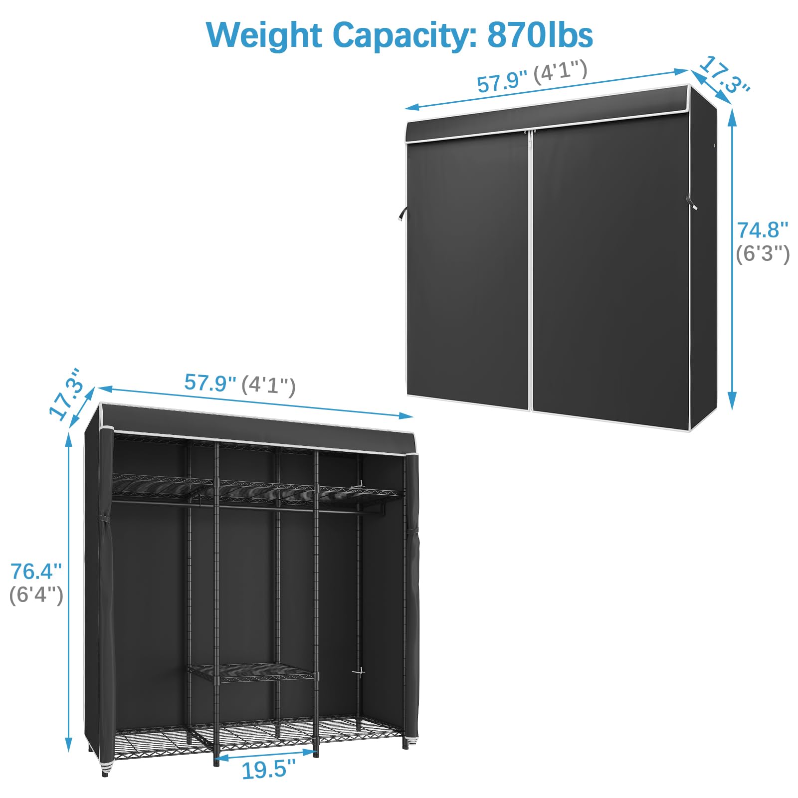 Vipek V30C Coverd Clothes Rack, Heavy Duty Clothing Rack With Oxford Fabric Cover, Portable Closet With Adjustable Shelves & Han