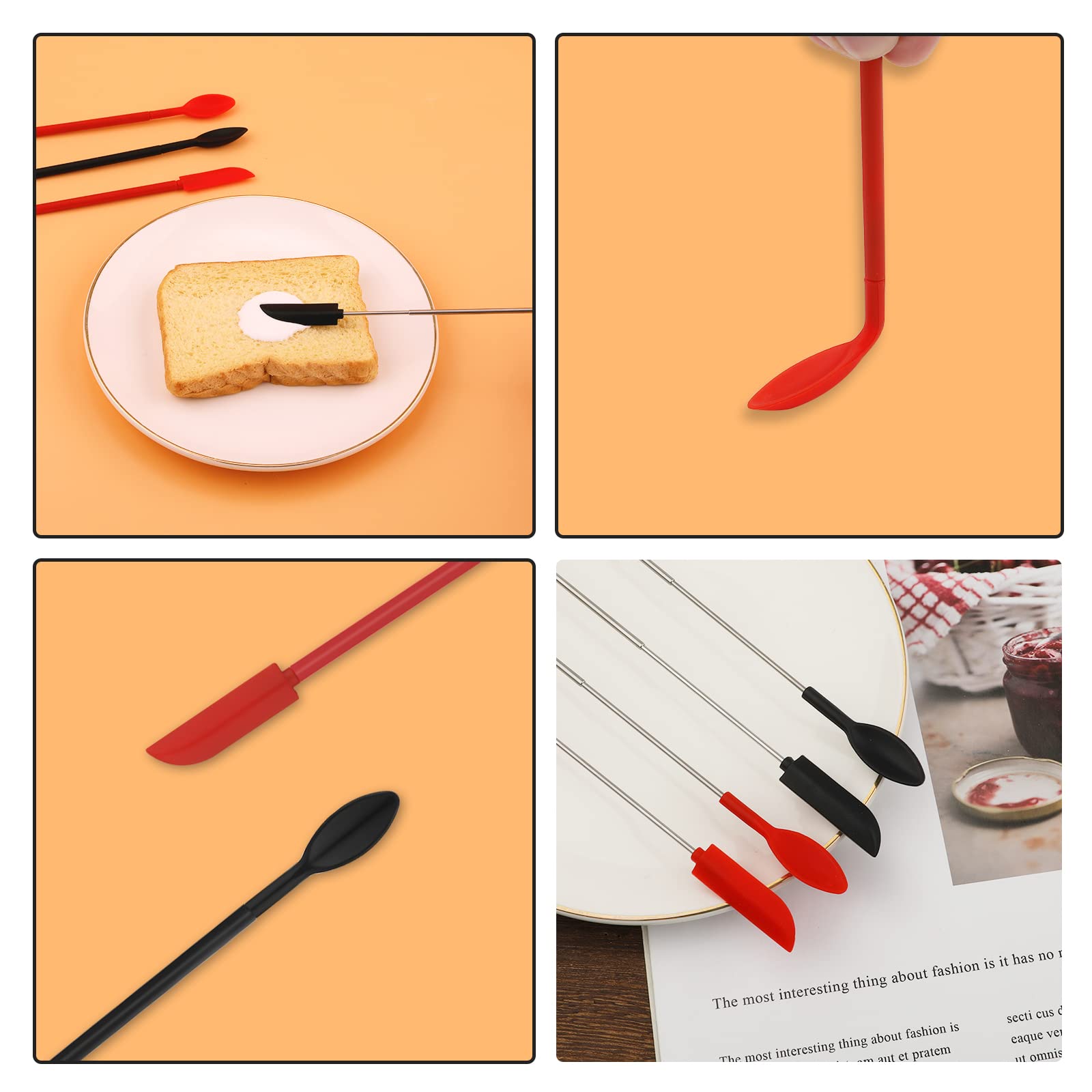 Savita Spatula And Spoon Sets Silicone, 2Pcs Telescopic Spatula 2Pcs Scooping Spoon Silicone Spatula Sets With Hanging Buckle Te