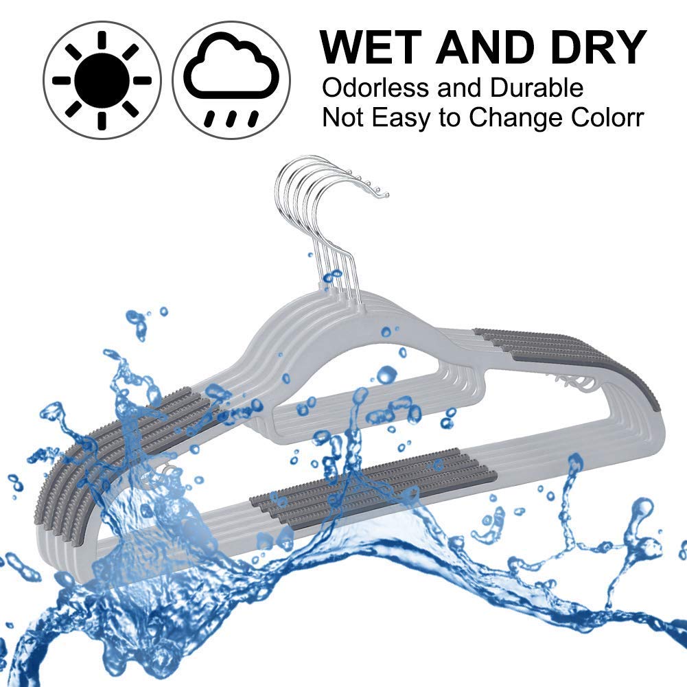 Oika Hangers Plastic 30Pack Space Saving Coat Hanger, Upgraded Rubber Stripe Non-Slip Pants Hangers, 360 Swivel Hook Clothes Han