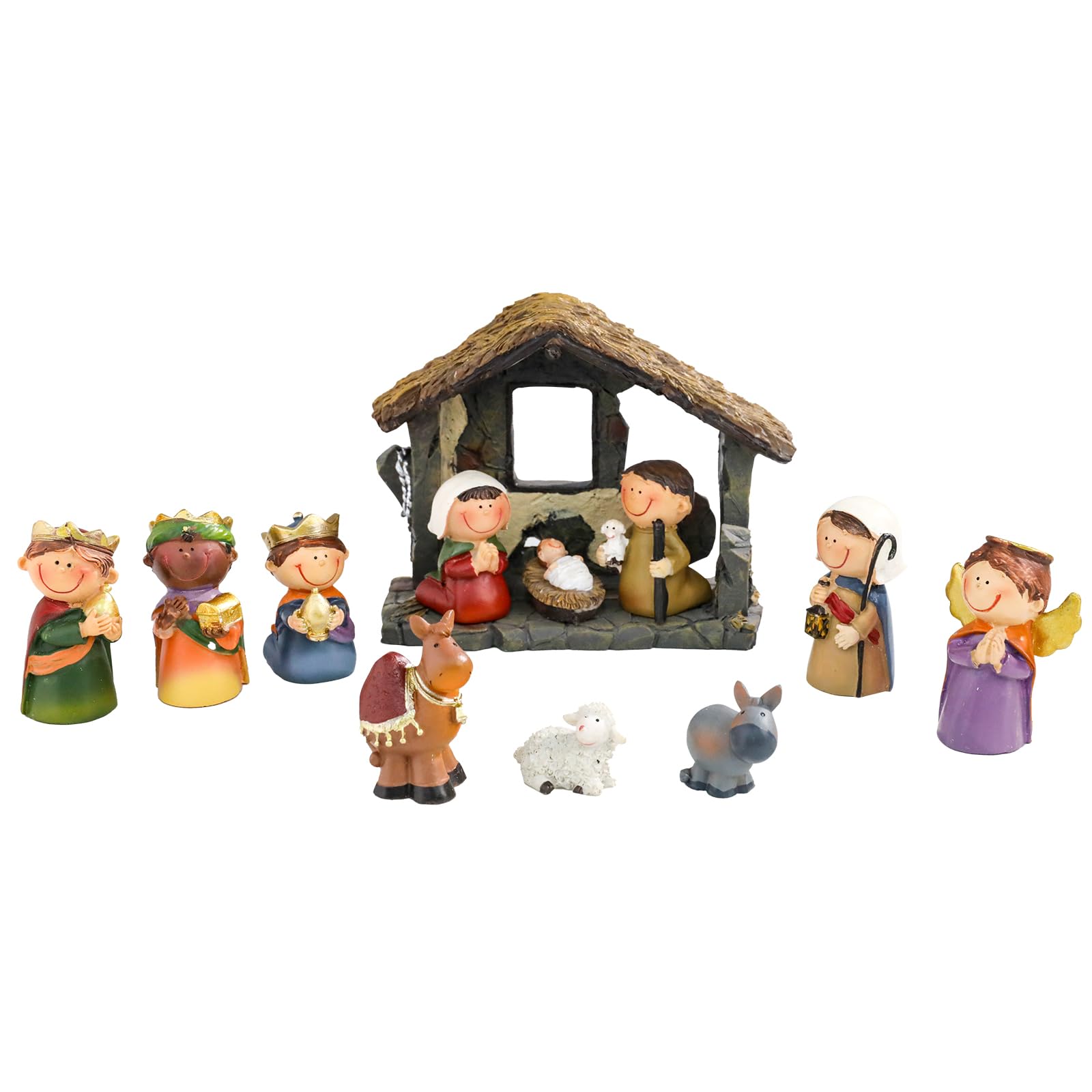 Mini Christmas Nativity Set, 11 Pcs Little People Tabletop Nativity Scene, Resin Manger Nativity Sets for Christmas Indoor, Reli
