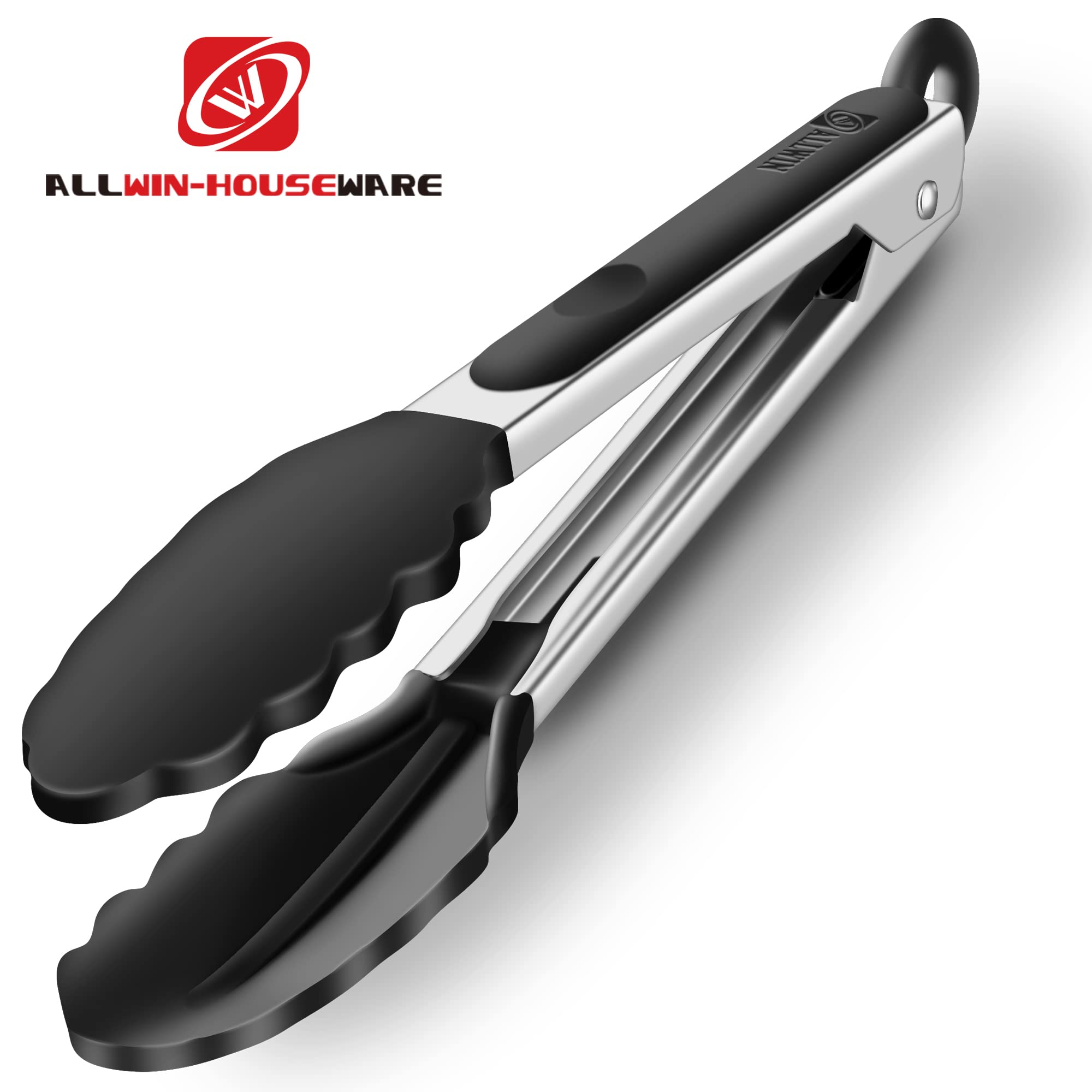 2 Pack Black Kitchen Tongs, Premium Silicone Bpa Free Non-Stick Stainless Steel Bbq Cooking Grilling Locking Food Tongs, 9-Inch