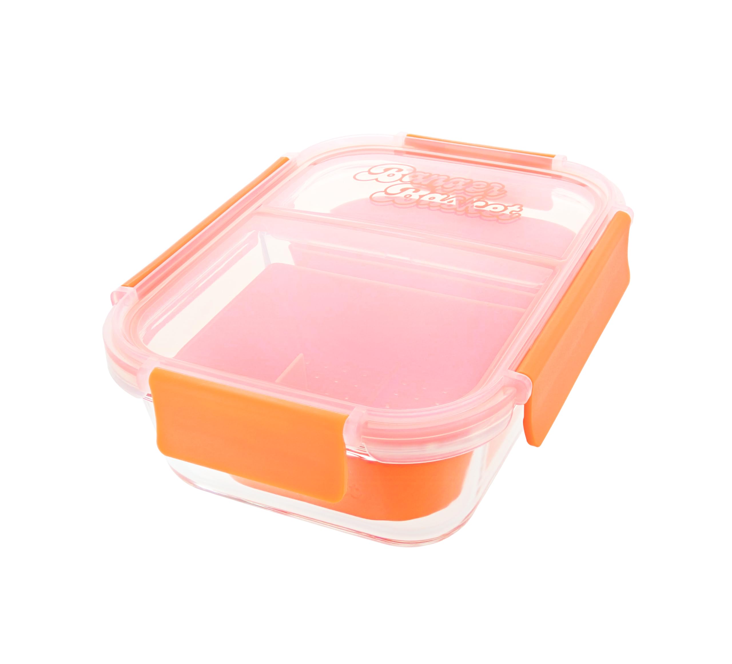 Banger Basket Two Compartment Borosilicate Glass Container Cleaning Tool With Sealable Lid (Tangie Orange)