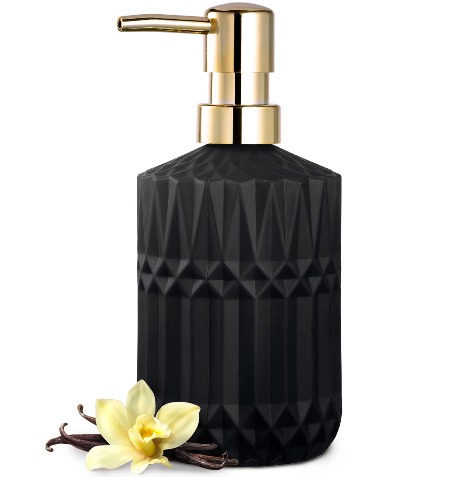 Empo Matte Black Glass Soap Dispenser With Abs Plastic Pump, Lotion Dispensers For Kitchen, Bathroom (Black)