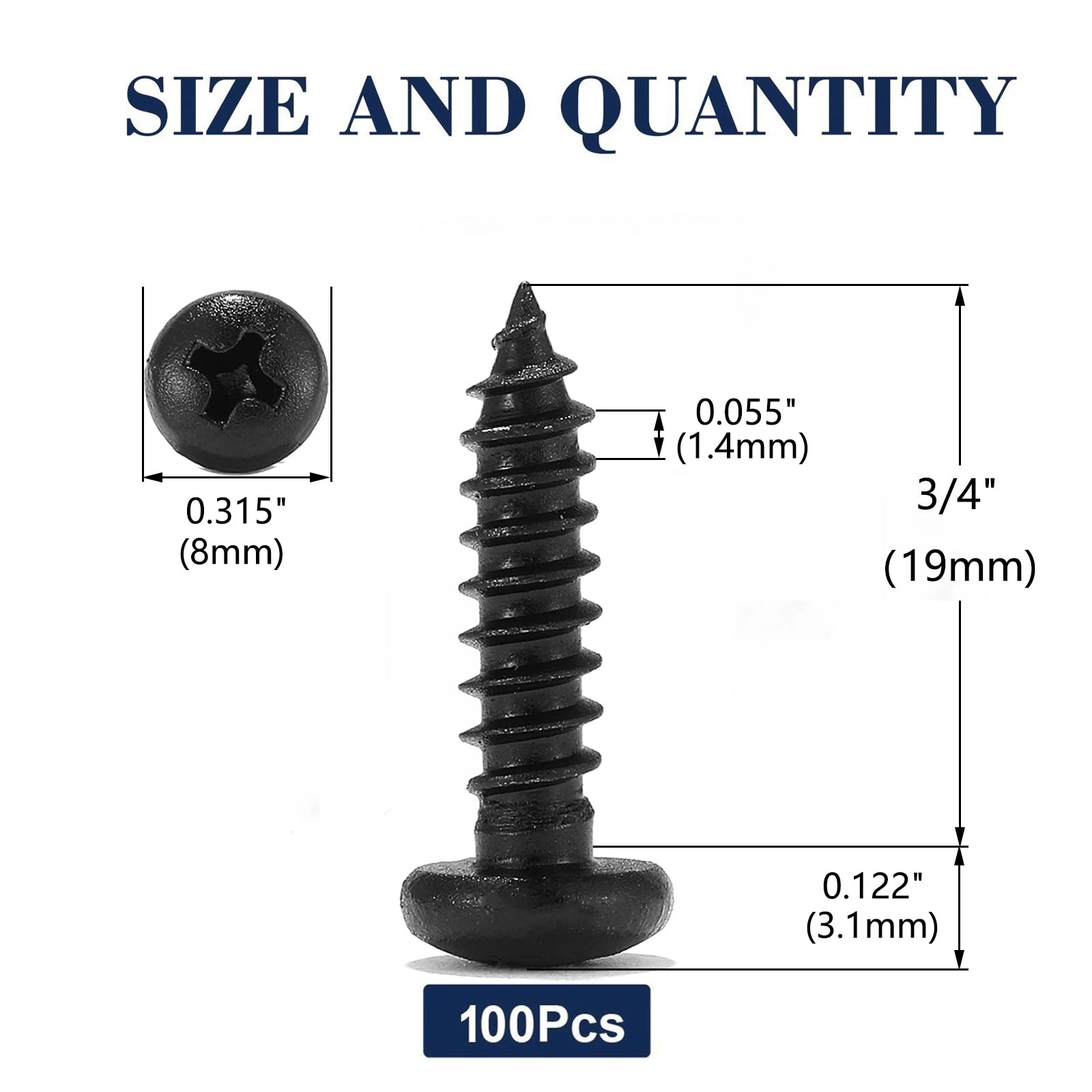 8 X 34 Wood Screw 100Pcs 18-8 (304) Stainless Steel Pan Head Fast Self Tapping Drywall Screws Black Oxide By Sg Tzh