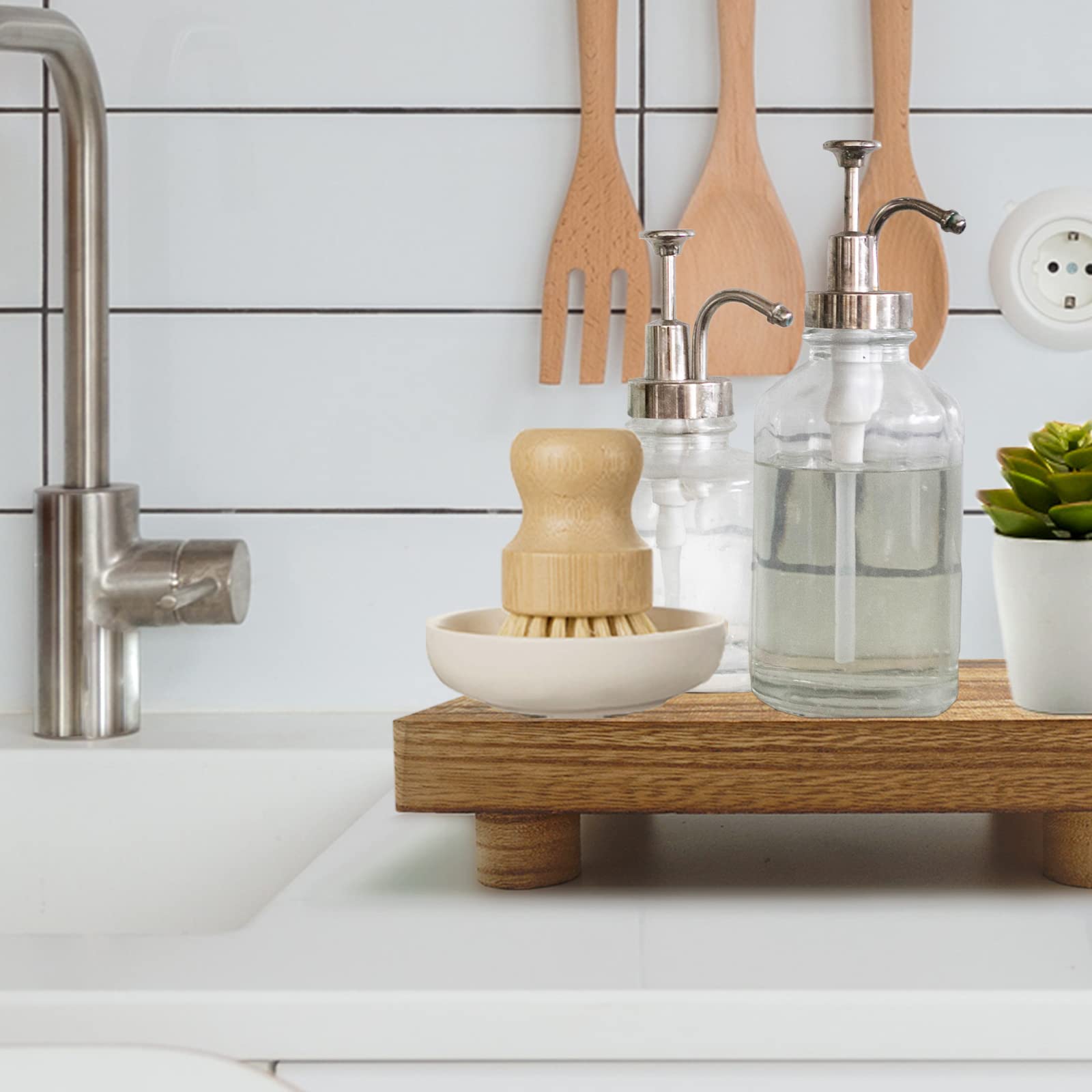 Handmade Wooden Tray,Practical Bathroom And Kitchen Decoration For Soap,Bath Bottles,Candles,Toilet Paper,Plant Holder(10.8 X 6.