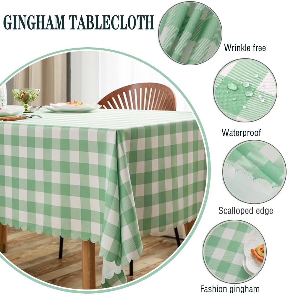 Mangata Casa Green Gingham Tablecloth For Rectangle Tables- Checkered Table Cloth Waterproof Kitchen & Table Linens-Polyester Bu
