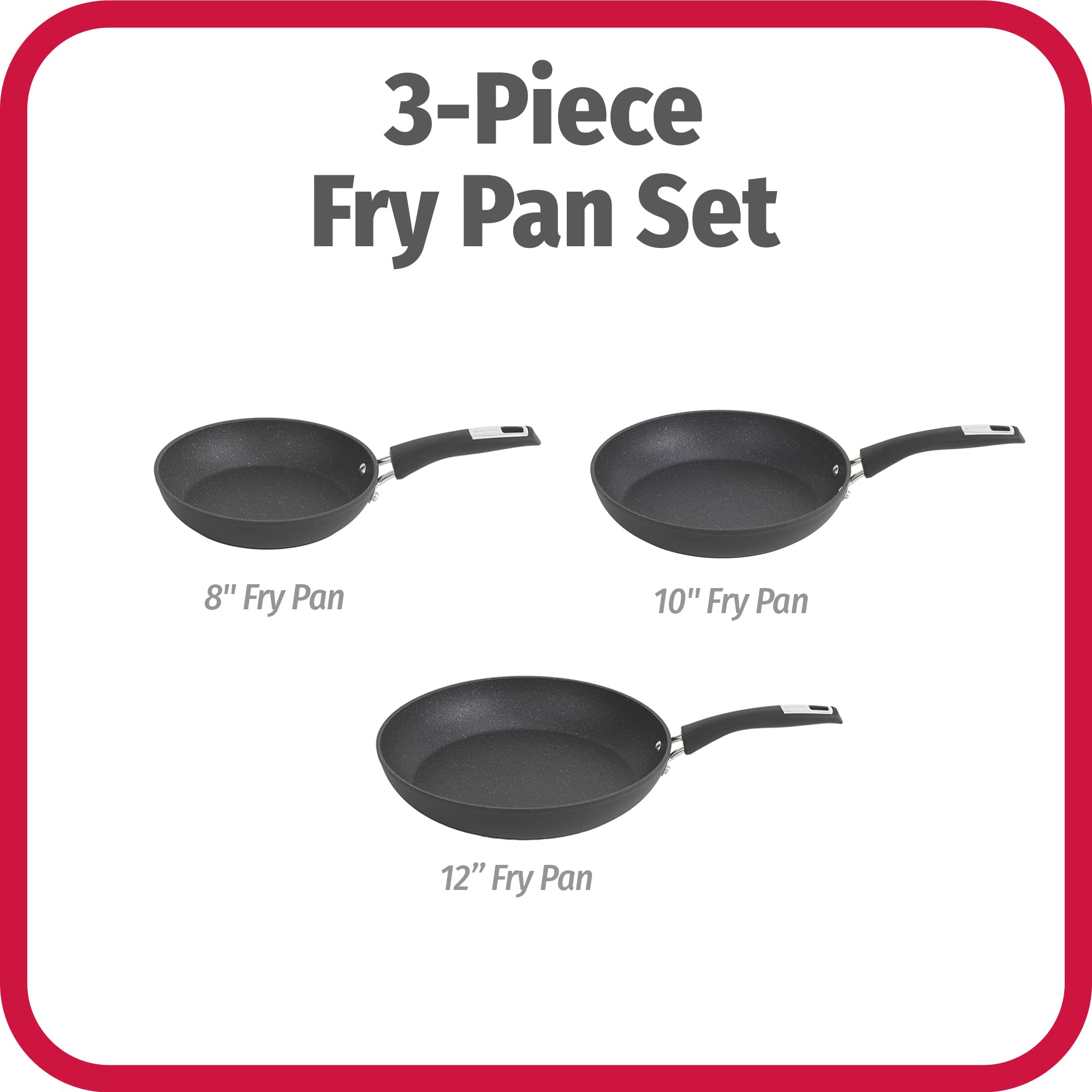 Goodcook 3-Piece Micro-Divot Nonstick Aluminum Fry Pan Set With Silicone Handles, Includes 8'', 10'' And 12'' Fry Pans, Long-Las