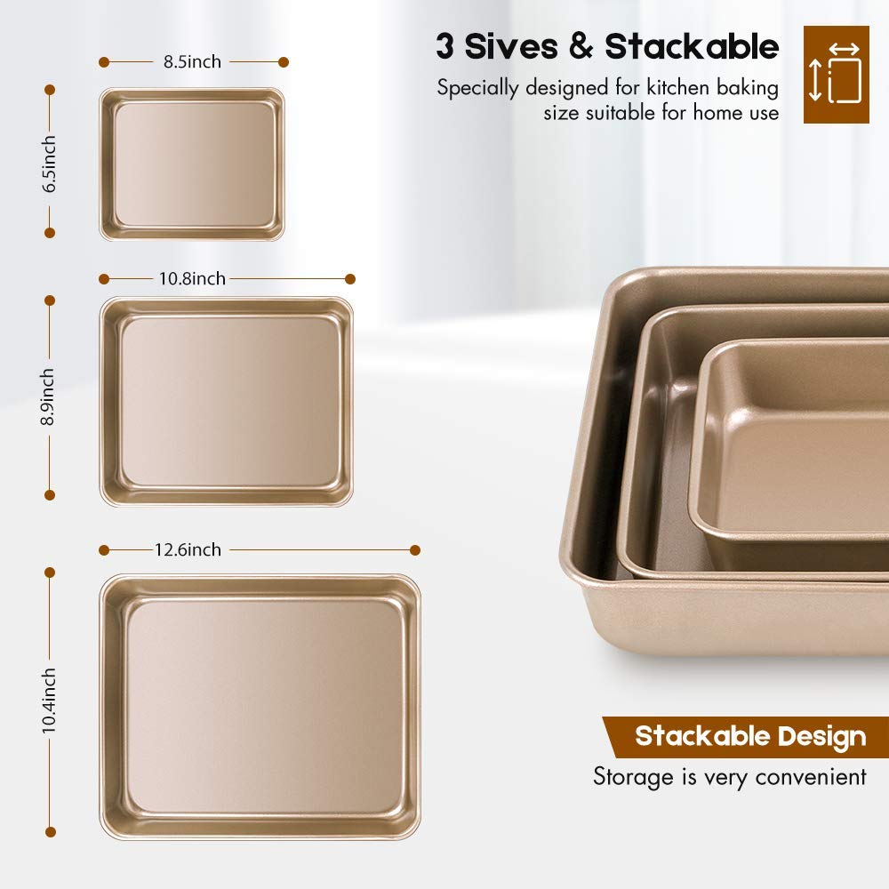 Amagabeli Garden & Home Baking Pan Cookie Sheets Set Of 3 Tray 9/11/13 Inch Cookie Sheets For Baking Oven Roasting Pan Barbeque