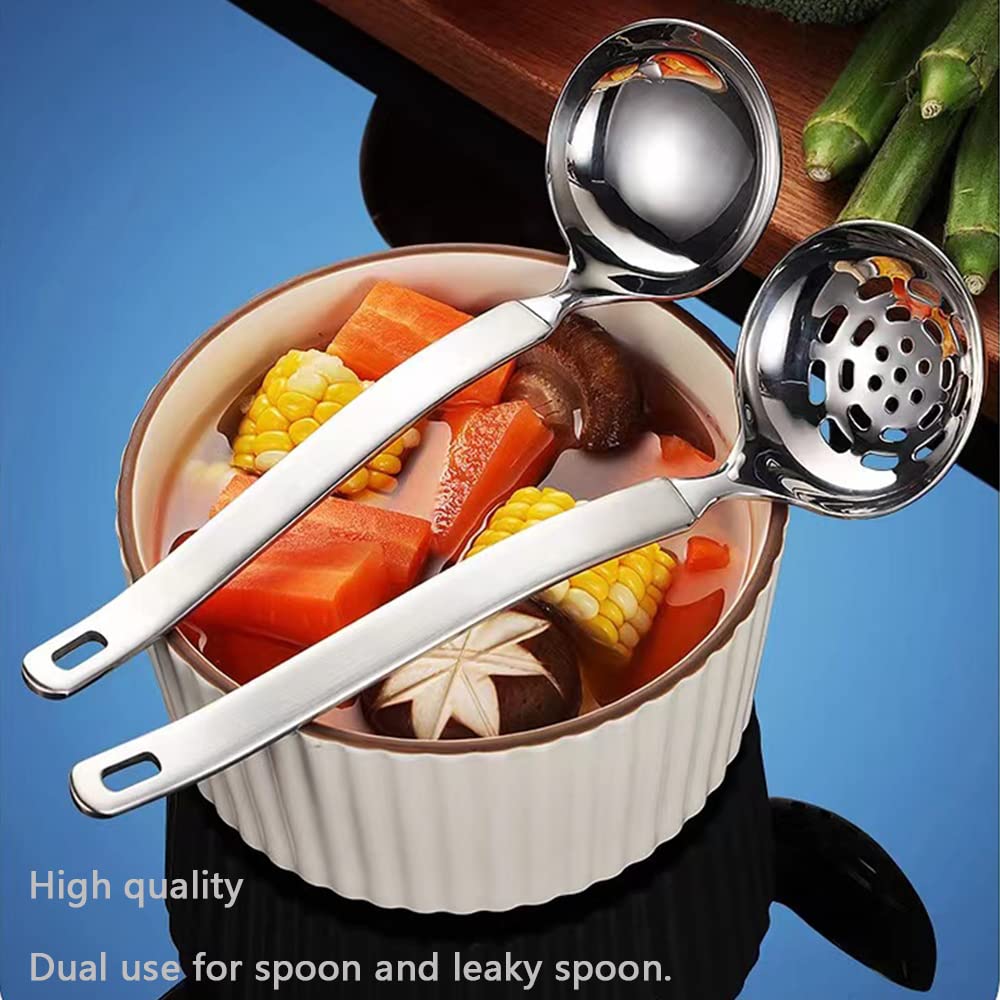Collfa Soup Ladle Metal Sus304 Stainless Steel Ladles Spoon And Slotted Colander Spoon Set Small Soup Ladle With Holes Strainer