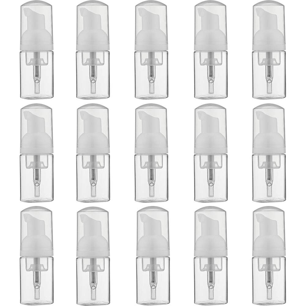 Longway 1 Oz Foam Soap Pump Bottle(15Pcs) Mini Foam Bottle Dispenser For Refillable Travel Liquid Soap,Shampoo,Lash Cleanser,Han
