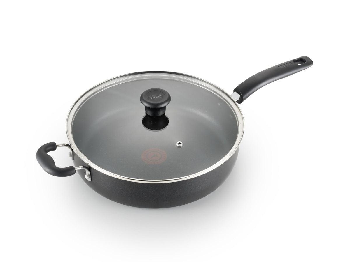 T-Fal Specialty Nonstick Saute Pan With Glass Lid 5 Quart, Oven Broiler Safe 350F, Cookware, Deep Frying Pan With Handle, Skille