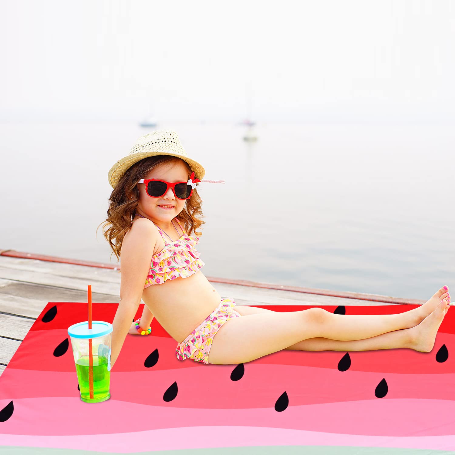 Watermelon Microfiber Beach Towel, 24''X48'', Small, Lightweight, Quick Dry, Sand Free, Perfect For Kids, Girls, Women, Red Wate
