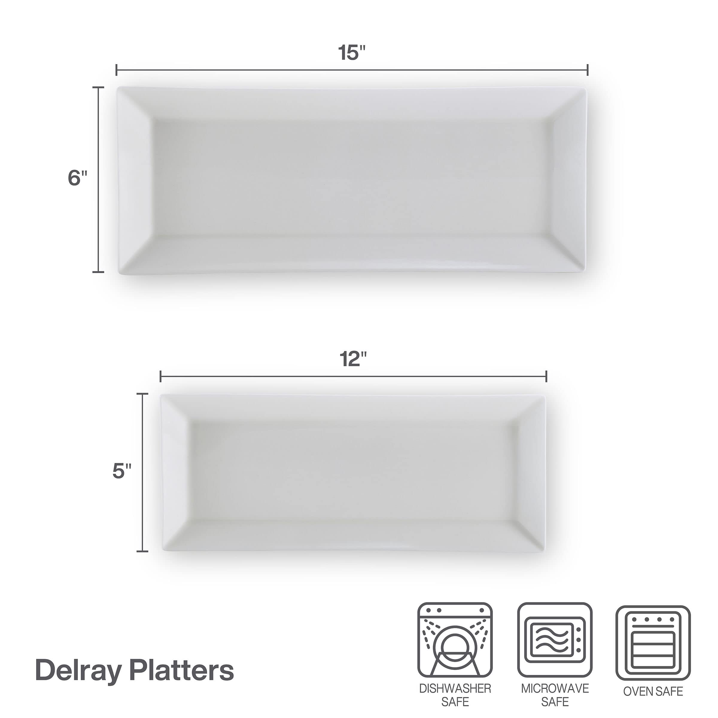 Mikasa Delray Chip Resistant Set Of 2 Platter Serving Tray, 12 And 15 Inch, White
