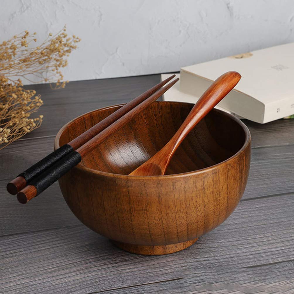 Hemoton 1Pc 10X6.5Cm Simple Wooden Bowl Food Bowl Handmade Wood Bowl Soup Bowls Cereal Bowls Rice Bowls Mixing Bowls Wooden Sala