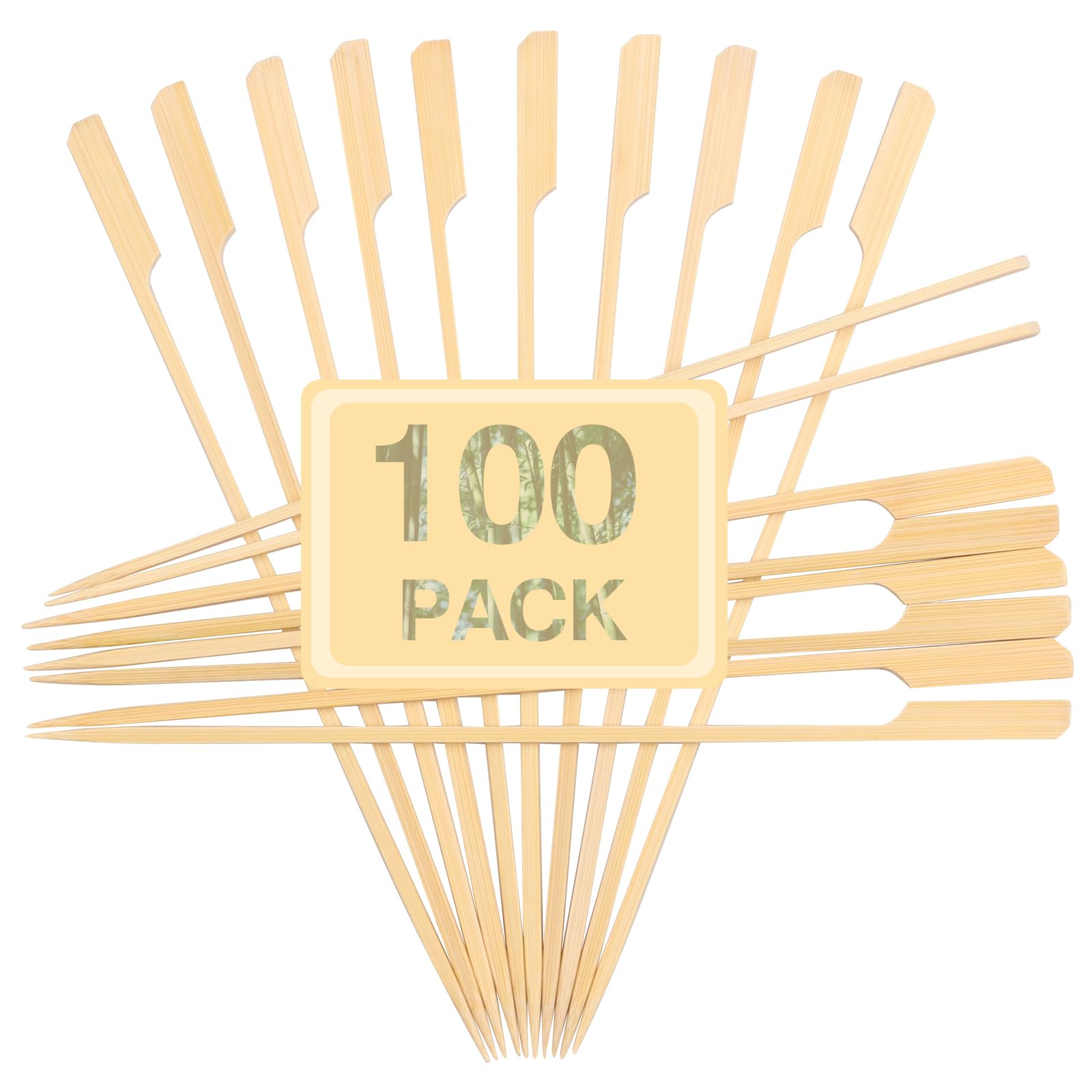 Bamboo Skewers 10 Inch For Bbq Kebab Sticks -Flat Handle Meat Krift Sticks For Grilling -Long Wooden Skewers For Food (100 Pack-