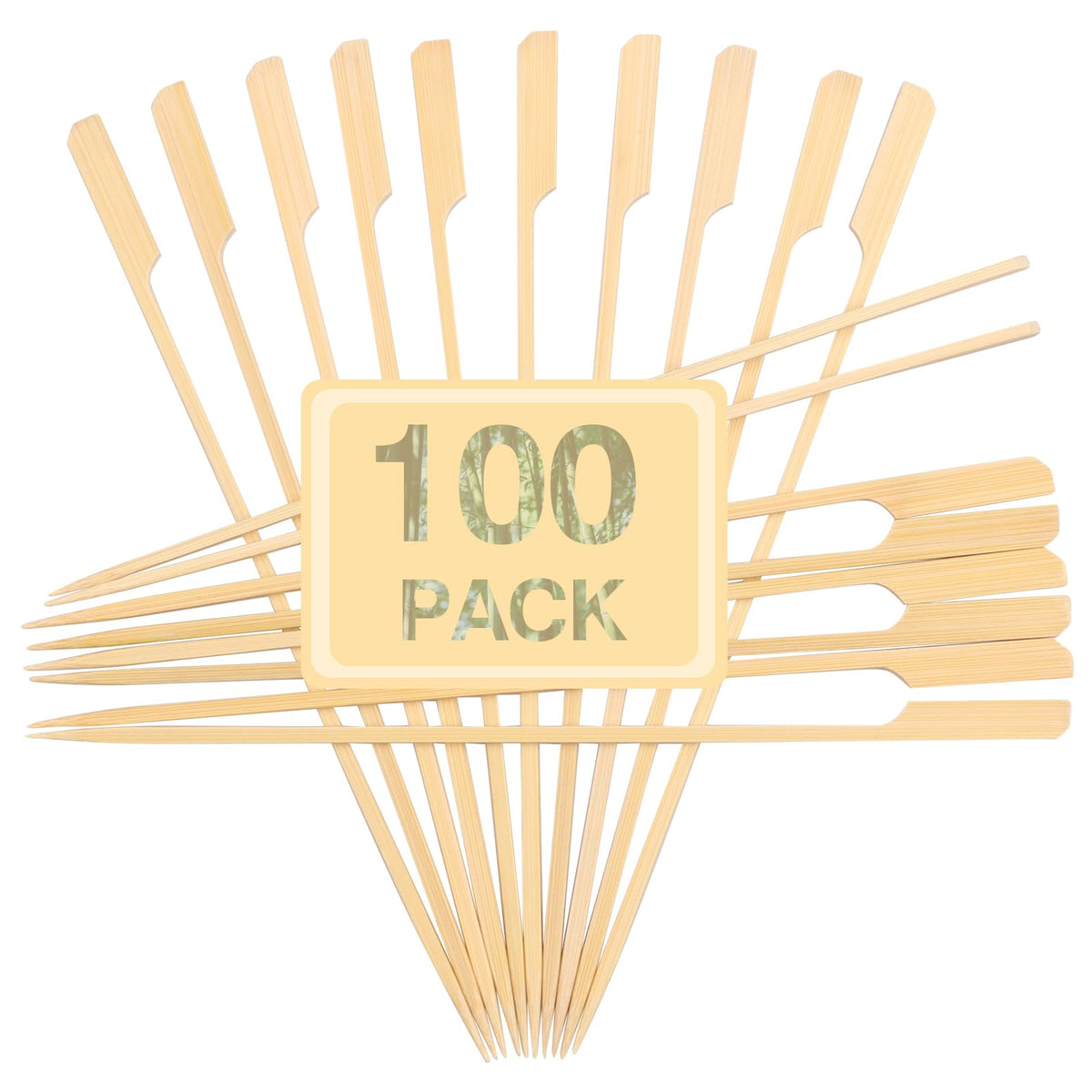 Bamboo Skewers 10 Inch For Bbq Kebab Sticks -Flat Handle Meat Krift Sticks For Grilling -Long Wooden Skewers For Food (100 Pack-