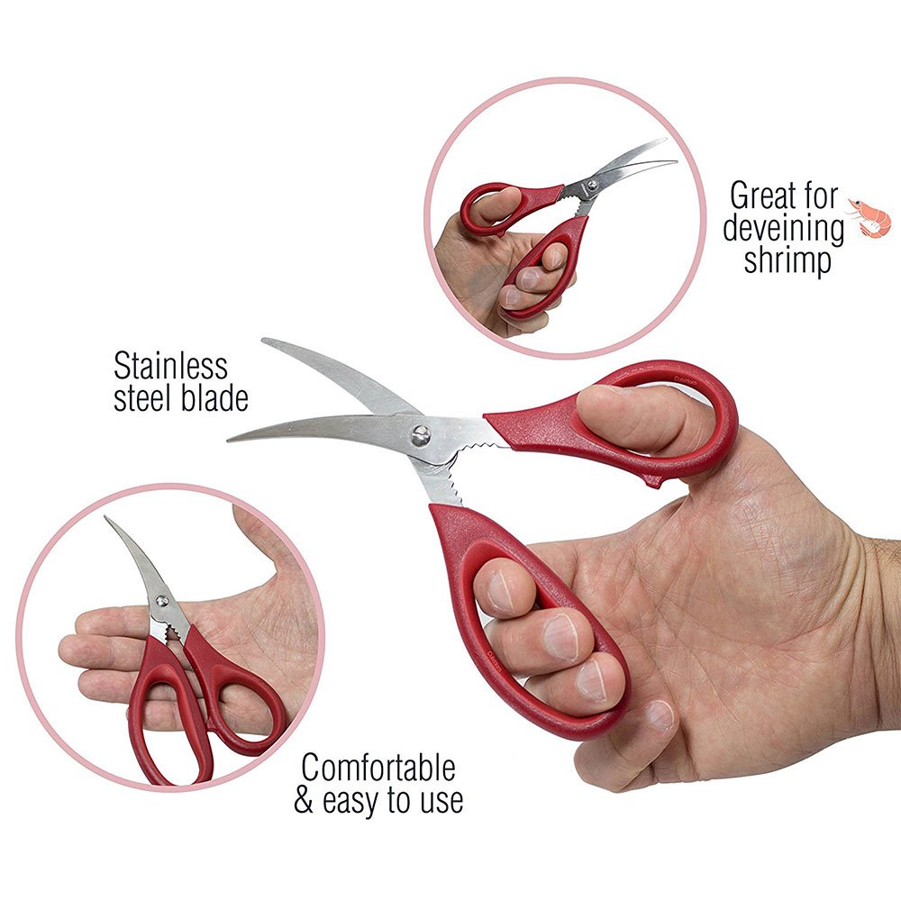 A-Parts 1Pc Multifunction Seafood Scissors, Shrimp Cracker, Shrimp Deveiner, Lobster Scissors Tool