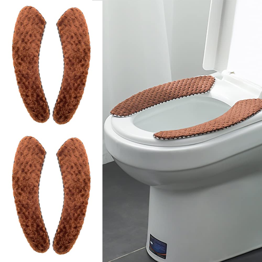 Timecity 2Pairs Plush Warm Thick Padded Toilet Seat Cover Mat Non Slip Soft Toilet Seat Cushion Washable Bathroom Warmer Static