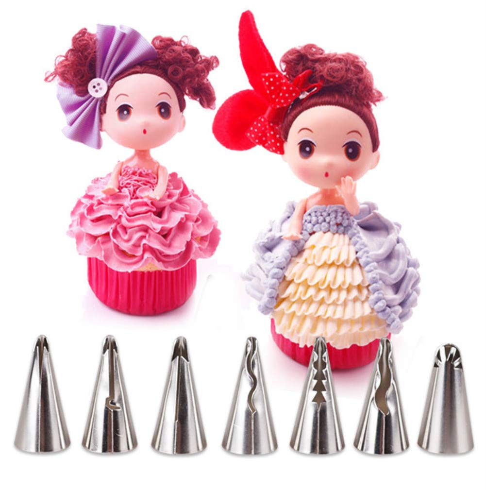Fantasyday 7-Piece Stainless Steel Ruffle Piping Nozzles Bobbi Skirt Icing Tips Cake Decorating Supplies Cookies Cupcake Icing D