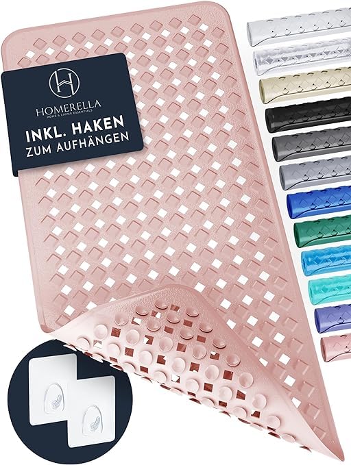Homerella Bath Mat Non-Slip Skin Sensitive 88 X 39 Cm Including Hanging | Non Slip Bath Mat Bpa Free | Shower Mat Mould Resistan