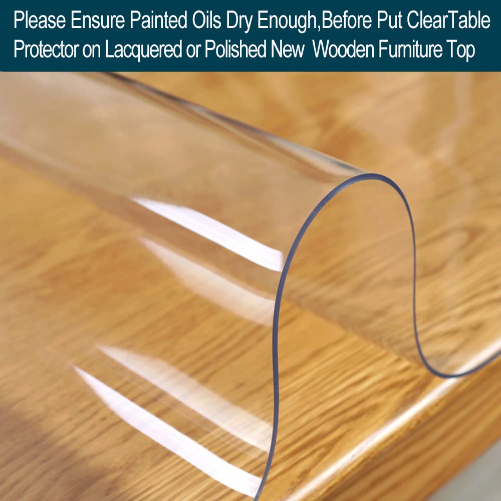 Wadrac Multisize 15Mm Thicken Clear Pvc Table Protector Cover 44X60 In Kitchen Wood Grain Wipeable Vinyl Transparent Dining Room