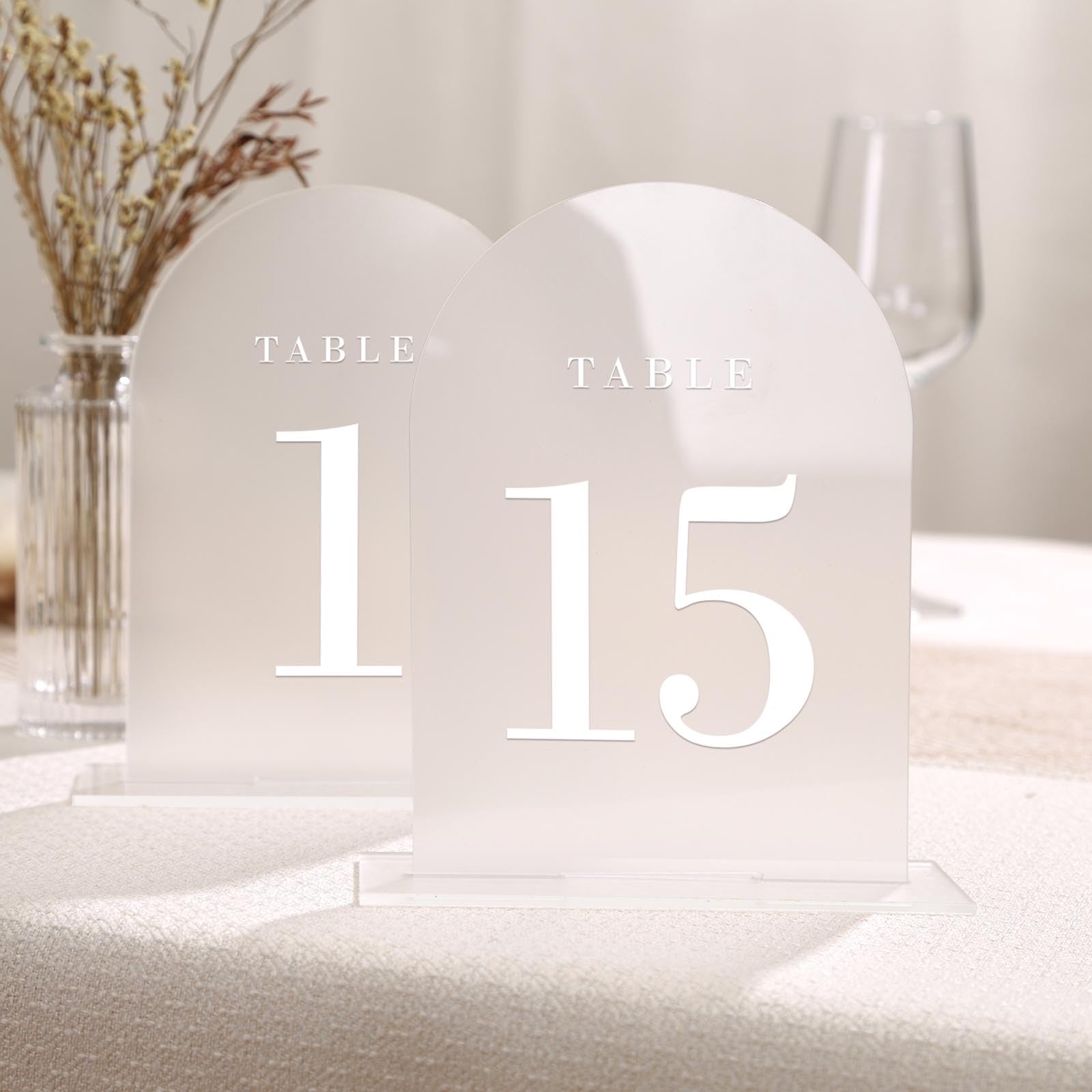 Uniqooo Frosted Arch Wedding Table Numbers With Stands 1-15, 5X7'' Acrylic Display Signs And Holders, Pack Of 15, Perfect For Ce