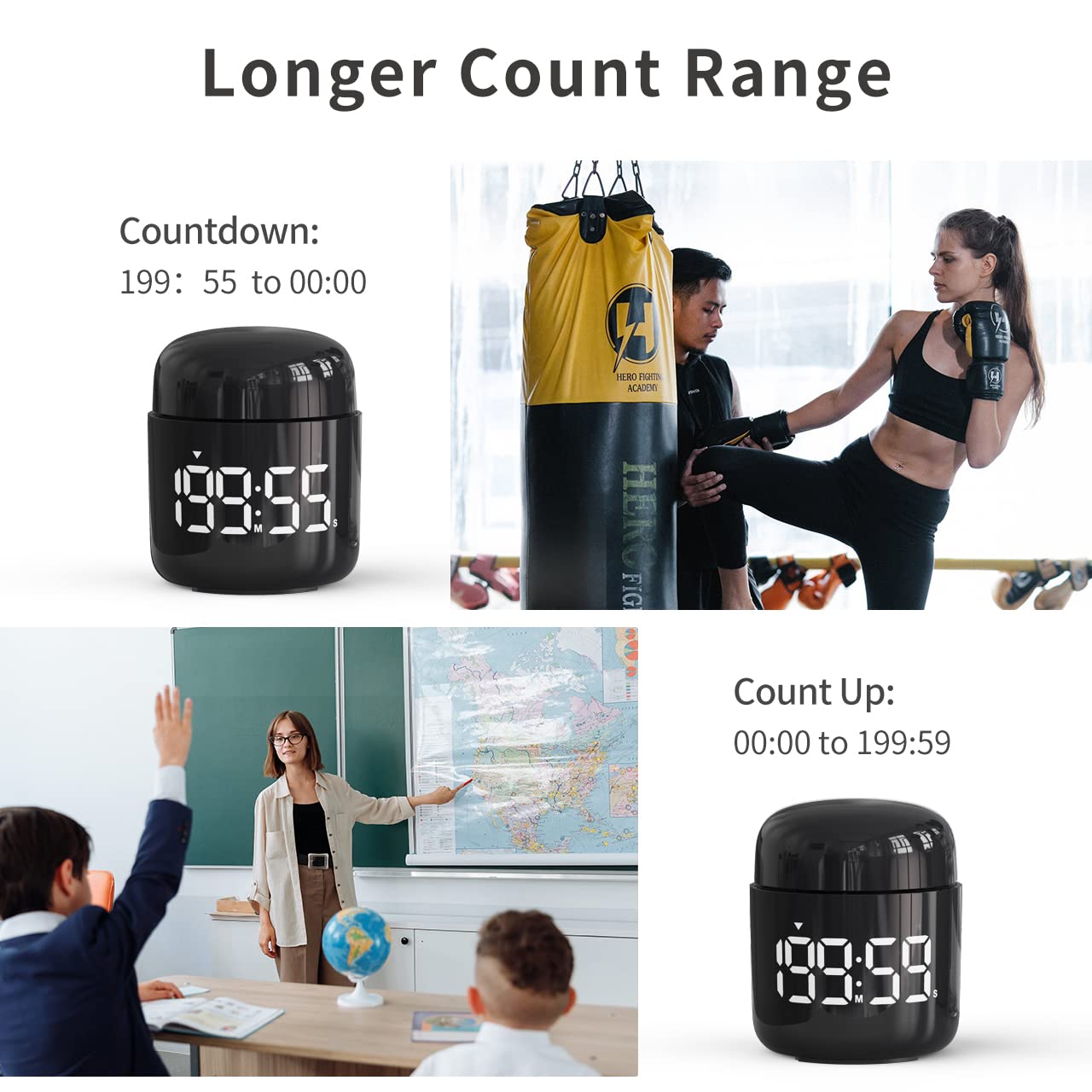 MeesMeek Digital Kitchen Timer Countdown Countup Timer with Large LED Display Volume Adjustment Timer for Cooking  Classroom Time for Kids and Teachers. (Black)