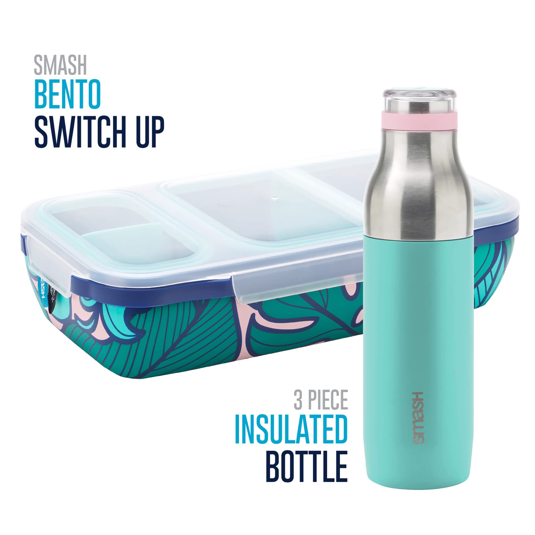 Smash Bento Switch Up With Bottle Kipling- Leakproof With Adjustable Dividers And 16.9 Fl Oz Bottle Kipling Design