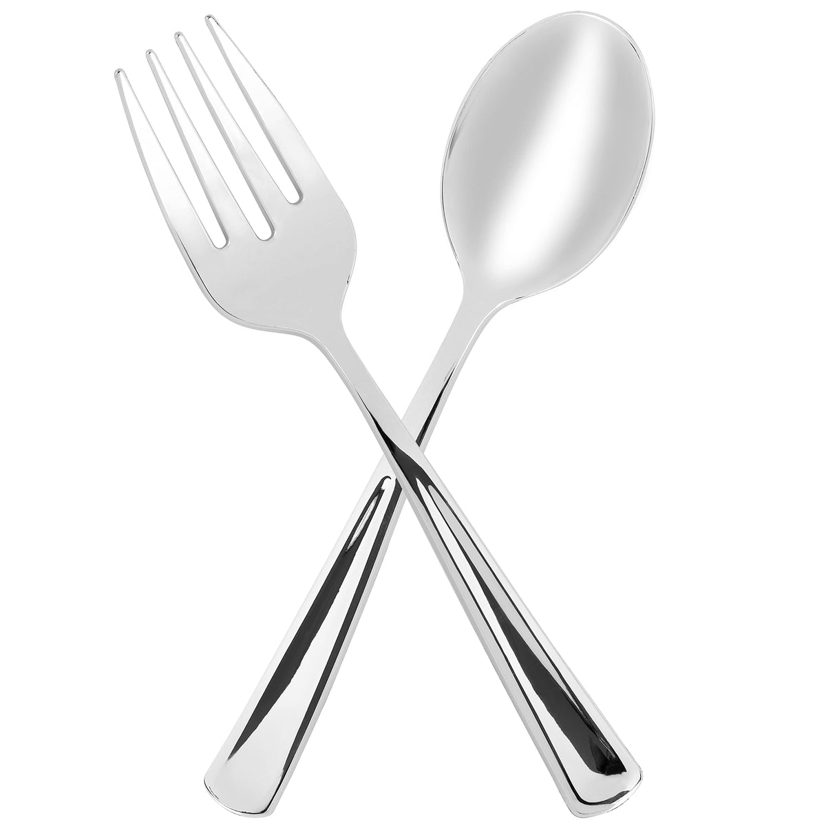 Plasticpro Disposable Plastic Silver Serving Utensils 6 Serving Forks & 6 Serving Spoons Durable Heavy Duty Premium Serving Uten