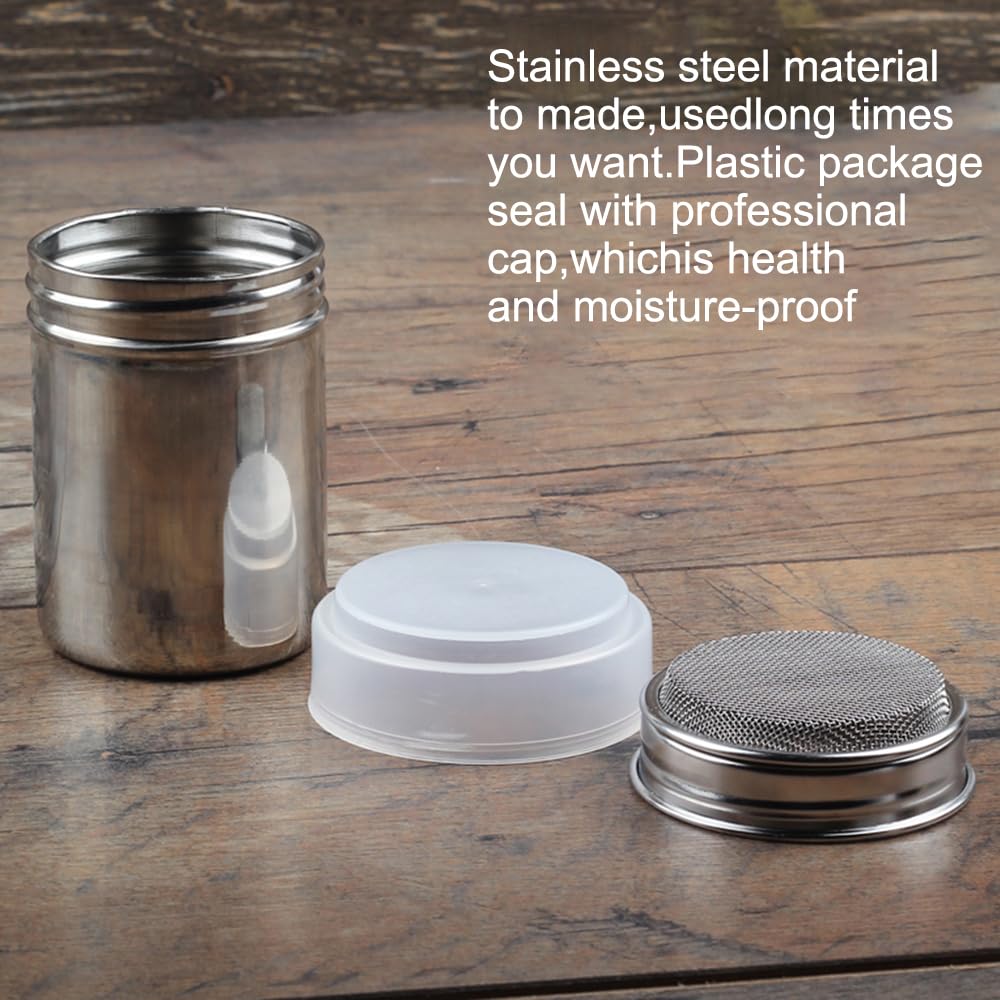2 Stainless Steel Powder Shakers, Senhai Mesh Shaker Powder Cans For Coffee Cocoa Cinnamon Powder With Lid, With 16 Pcs Printing