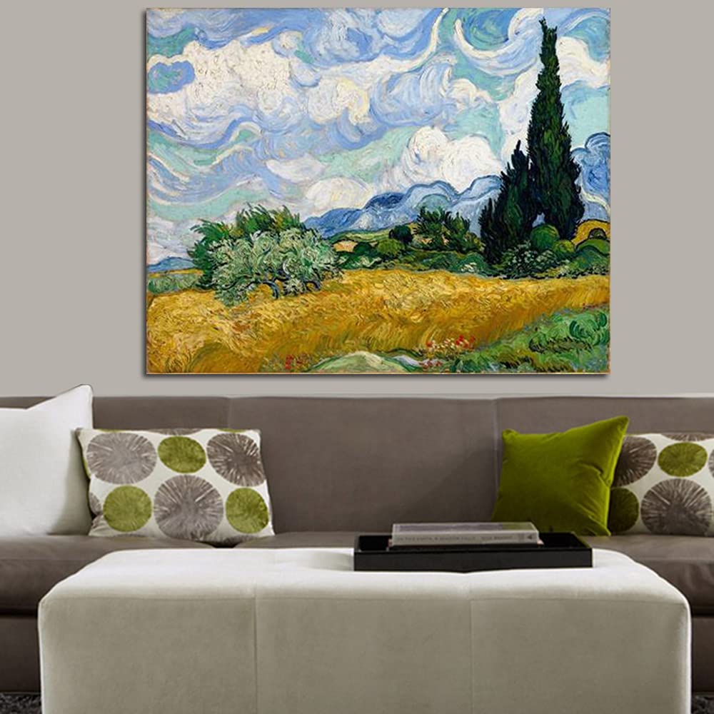 Wieco Art Wheat Field With Cypresses By Van Gogh Famous Oil Paintings Reproduction Extra Large Modern Gallery Wrapped Landscape
