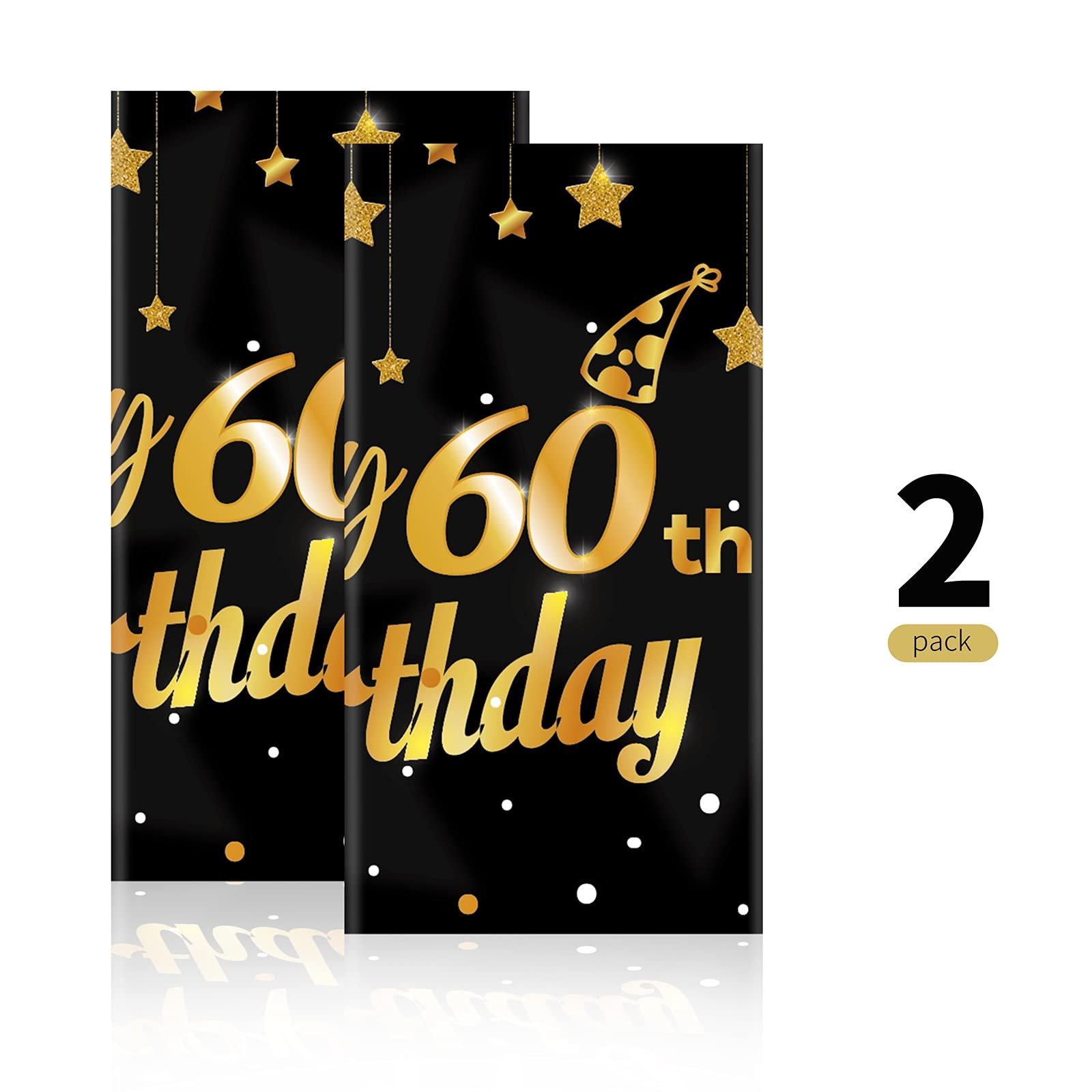Ruisita 2 Pack Black Gold Table Cloth Cover Happy 60Th Birthday Tablecloth Party Tablecloths Rectangular Table Cloth Cover For I
