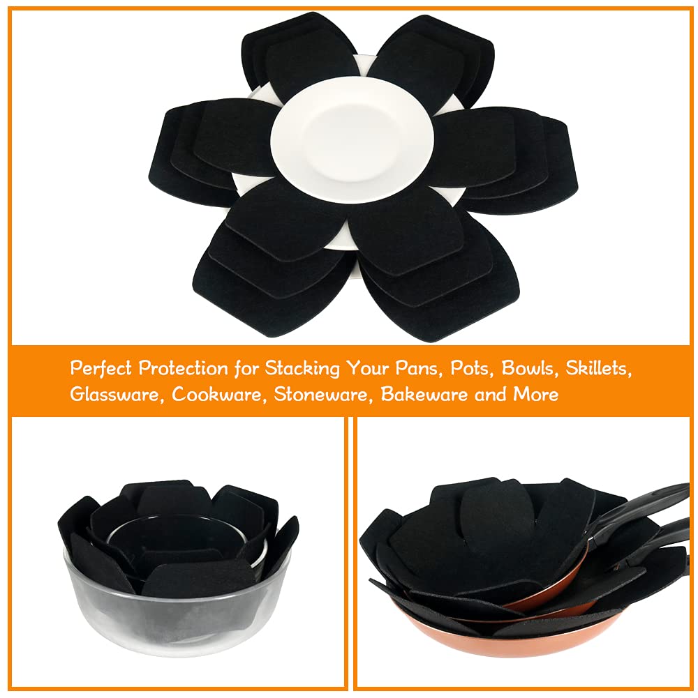 Bykitchen Pan Protectors, Set Of 12 And 3 Different Sizes, Larger & Thicker Felt Pot Pan Separators, Black Pan Dividers Protecto