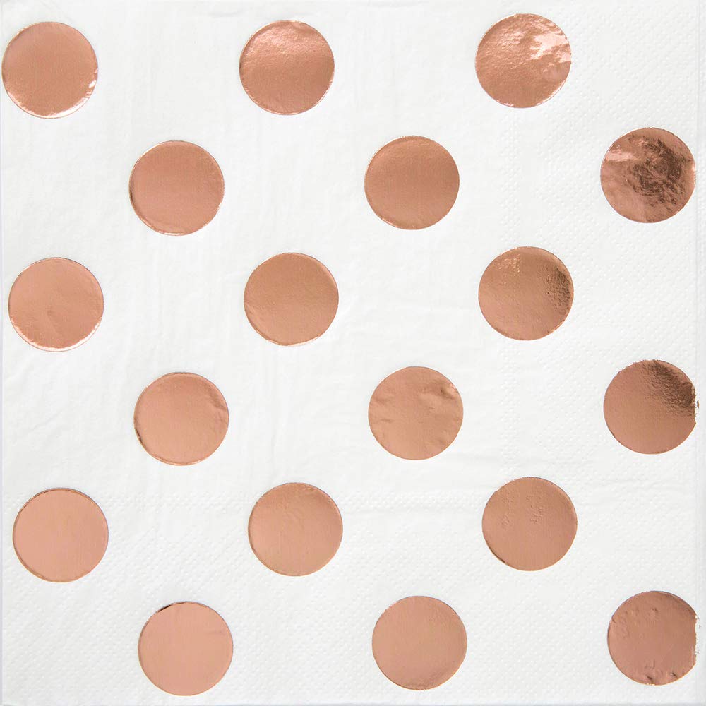 Rose Gold Foil Dots Beverage Napkins (16-Pack) - Premium Foil Stamped Napkins, Perfect For Elegant Parties & Events