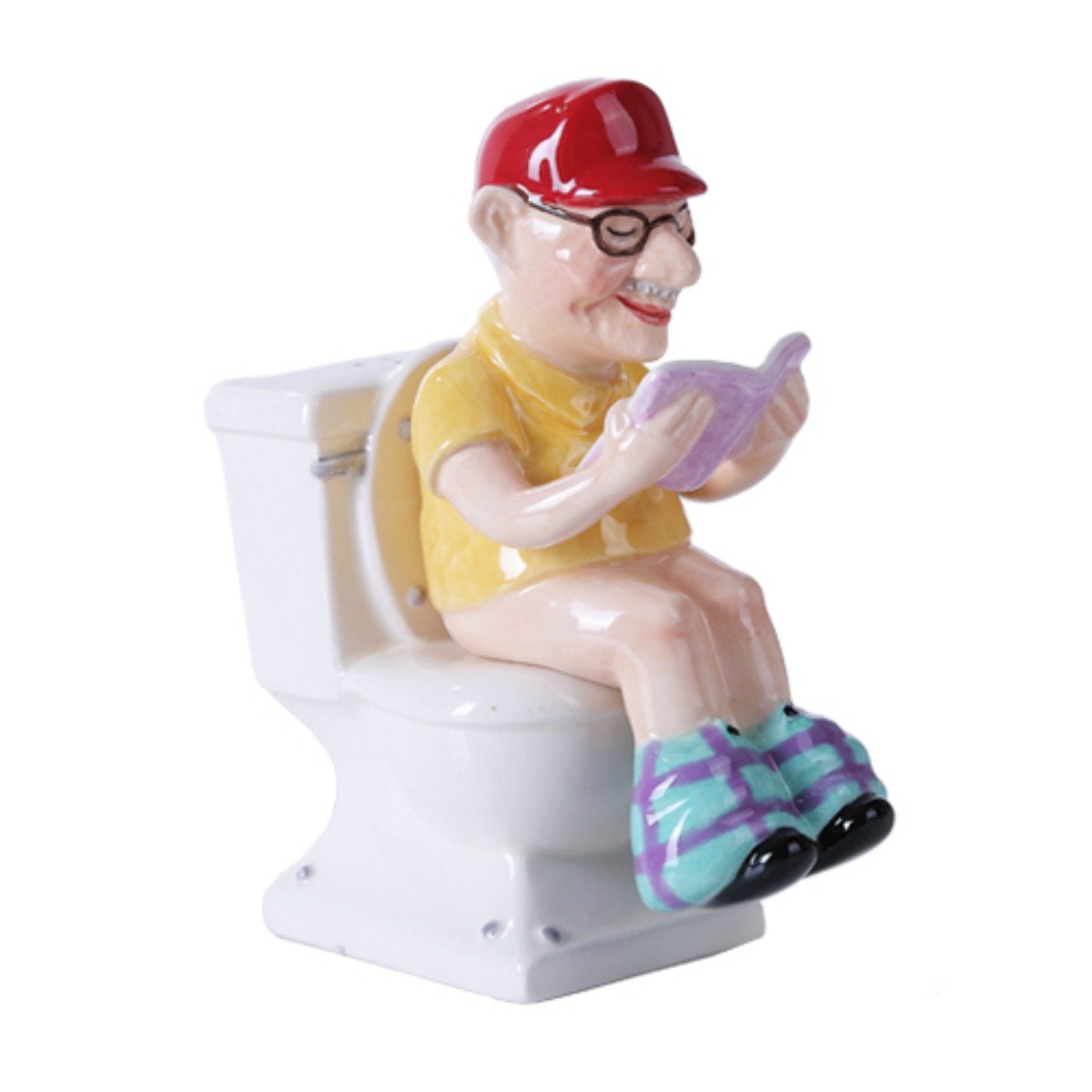 Pacific Giftware 4.75 Inches Reading Grandpa On Toilet Magnetic Salt And Pepper Shaker Kitchen Set