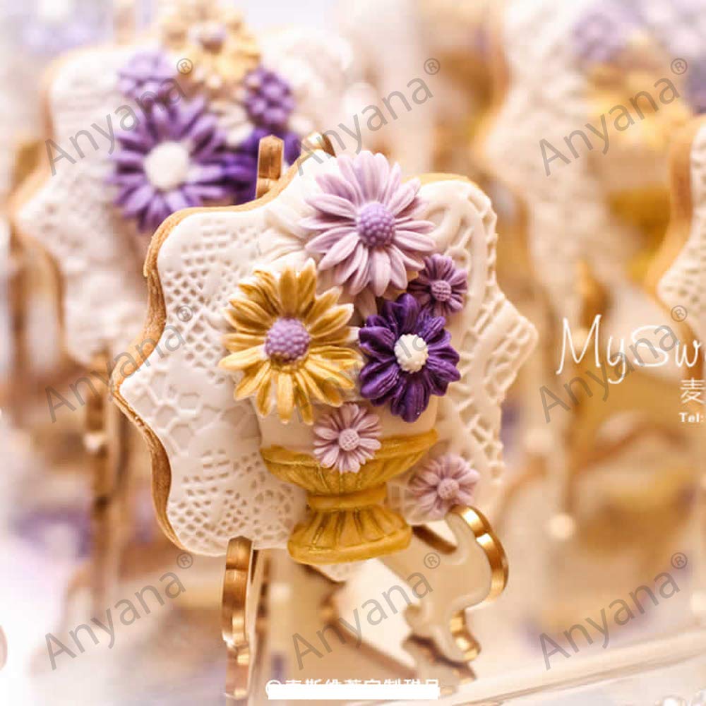 Anyana Flower Urns Vases Pots Silicone Mould Cake Fondant Gum Paste Mold For Sugar Paste Wedding Party Cupcake Decorating Topper
