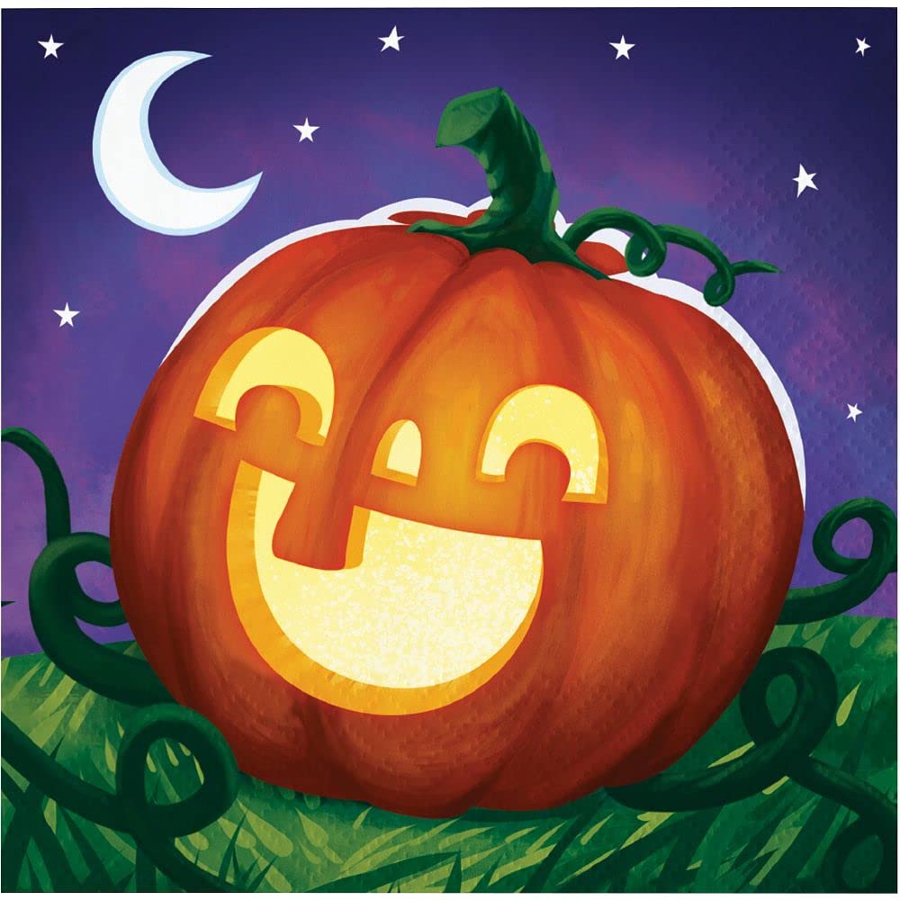 Party Creations Halloween Pumpkin Party Napkins - 32 Count | 2 Packs Of 16Ct Beverage Napkins | Smiling Pumpkins Jack-O-Lantern