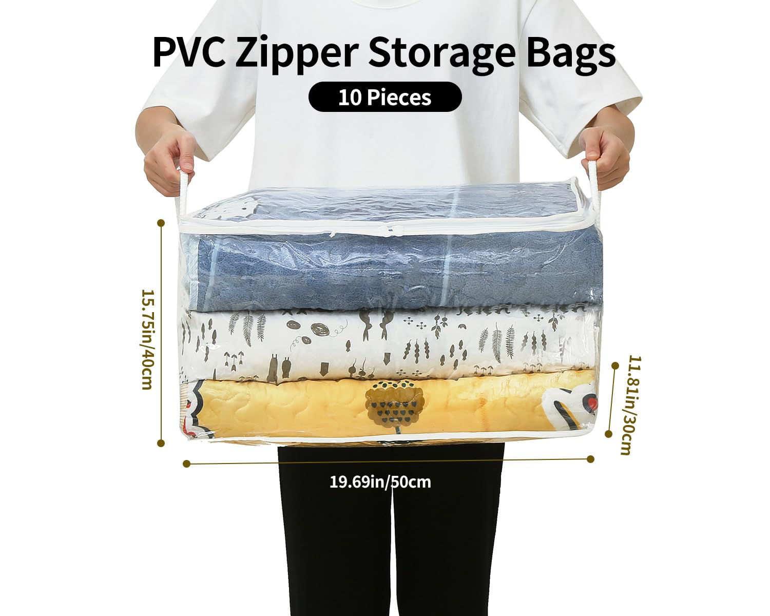 Remittur 10 PCS Clear Zippered Storage Bags with Handle, Sweater Storage with Zipper, Foldable Closet Organizer Bed Sheet Organi