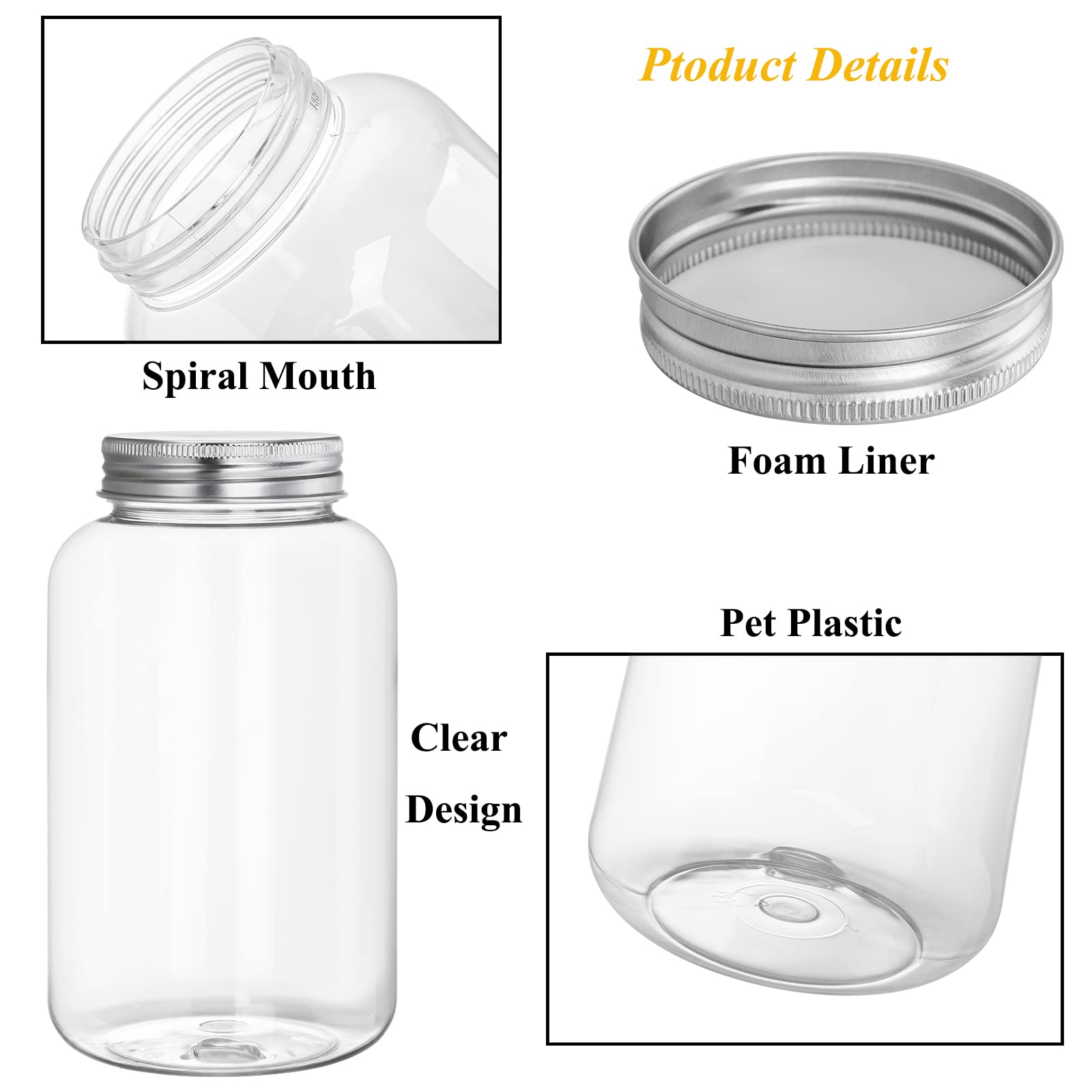 Okllen 20 Pack 17 Oz Disposable Plastic Juice Bottles With Aluminum Caps, Reusable Clear Water Bottles Refillable Beverage Conta