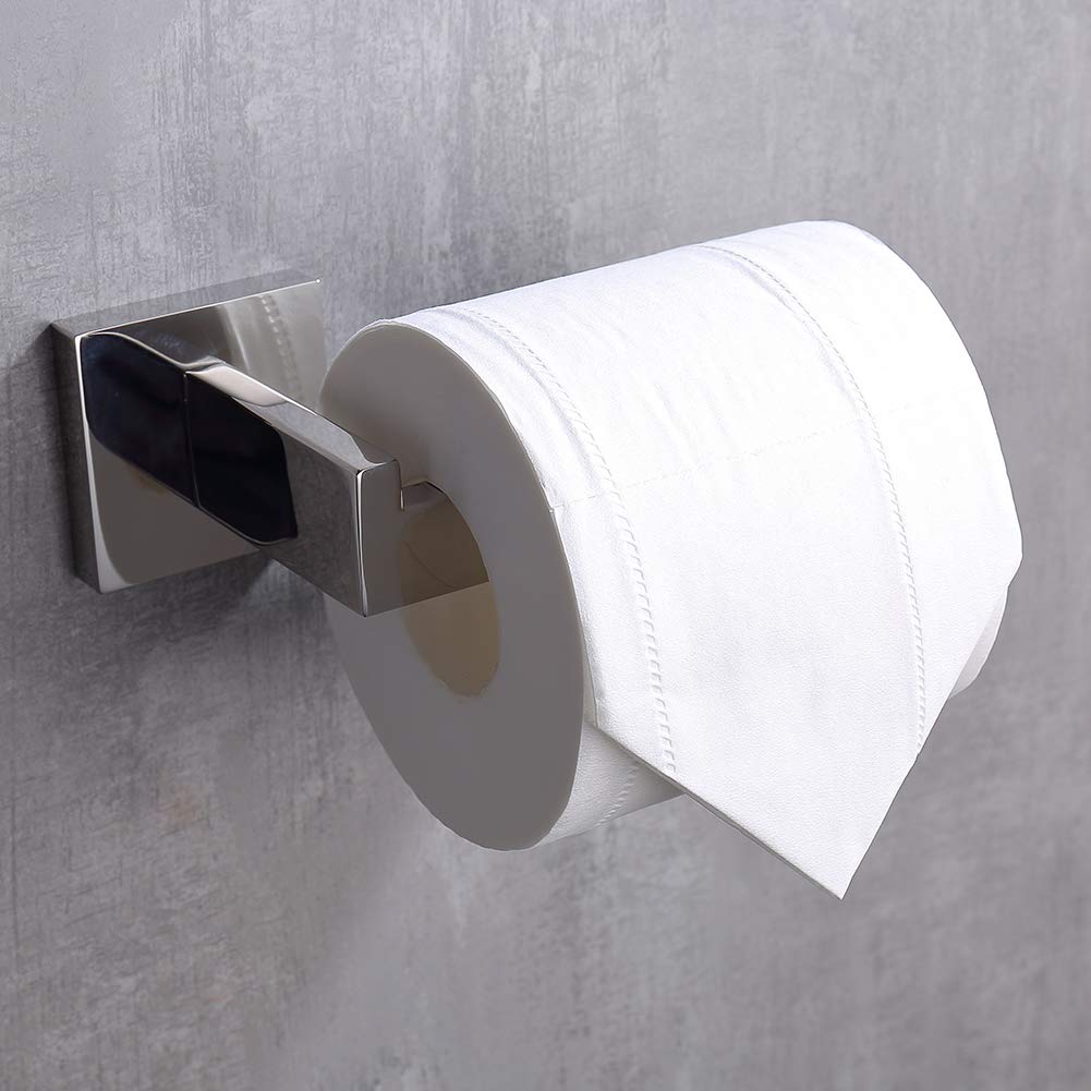 TASTOS Polished Chrome Toilet Paper Holder SUS304 Stainless Steel  Modern Square Half Open Bathroom 5 inch TP Holder Wall Mount Rustfree Tissue Roll Dispenser for Washroom Kitchen