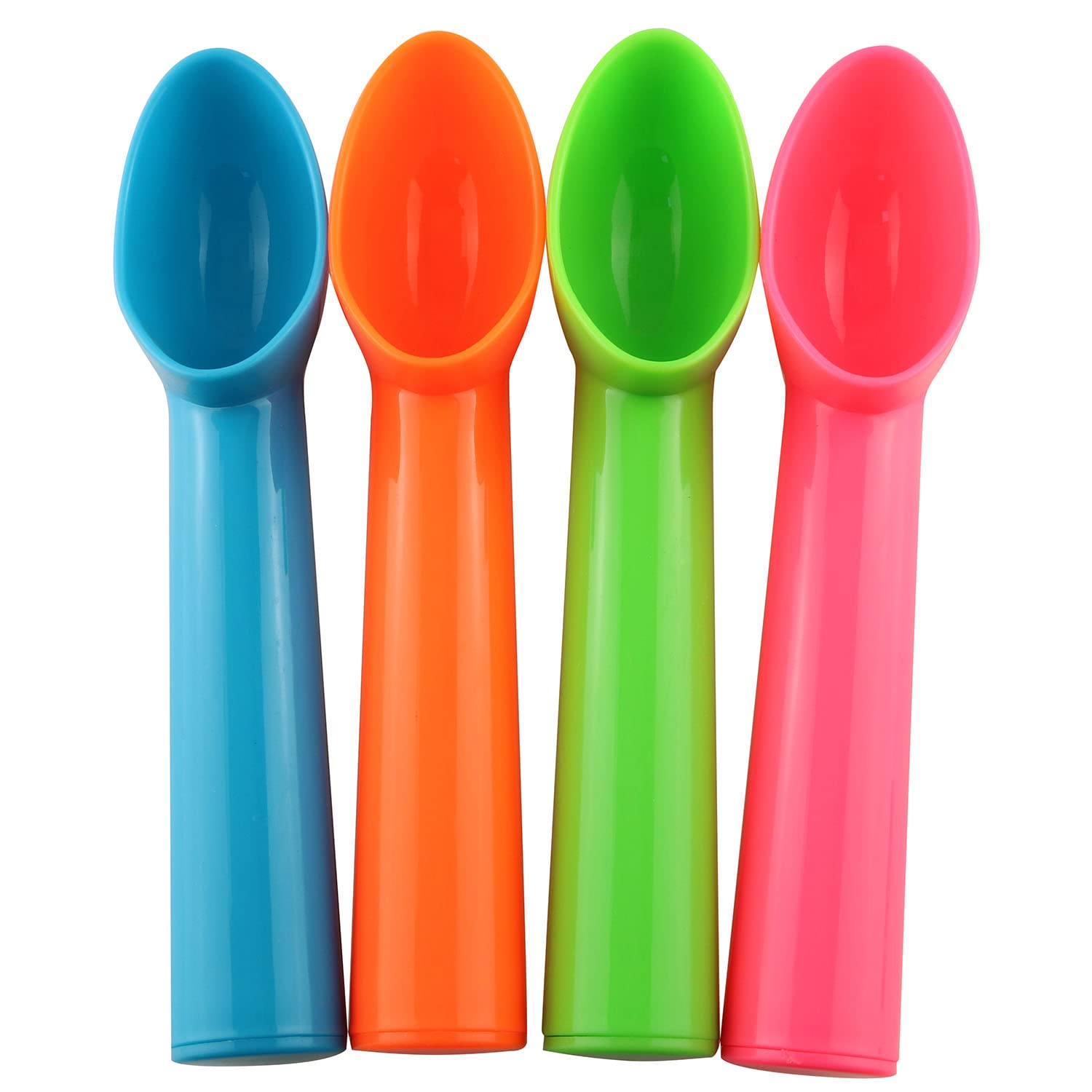Jcbiz 4Pcs Plastic Ice Cream Scoop Fruit Spoons Melon Baller Watermelon Scooper Kitchen Accessories 4 Colors (Orange, Green, Blu