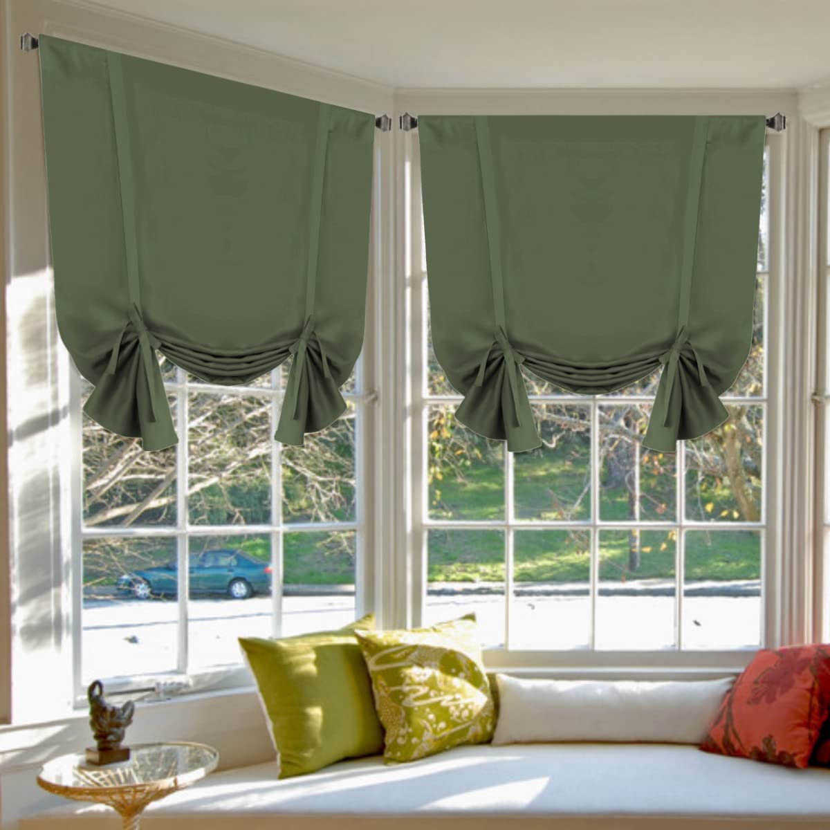 H.VERSAILTEX Blackout Tie Up Curtain Thermal Insulated Curtain Bathroom Curtain Bronze Green Tie Up Shade for Small Window (Rod 