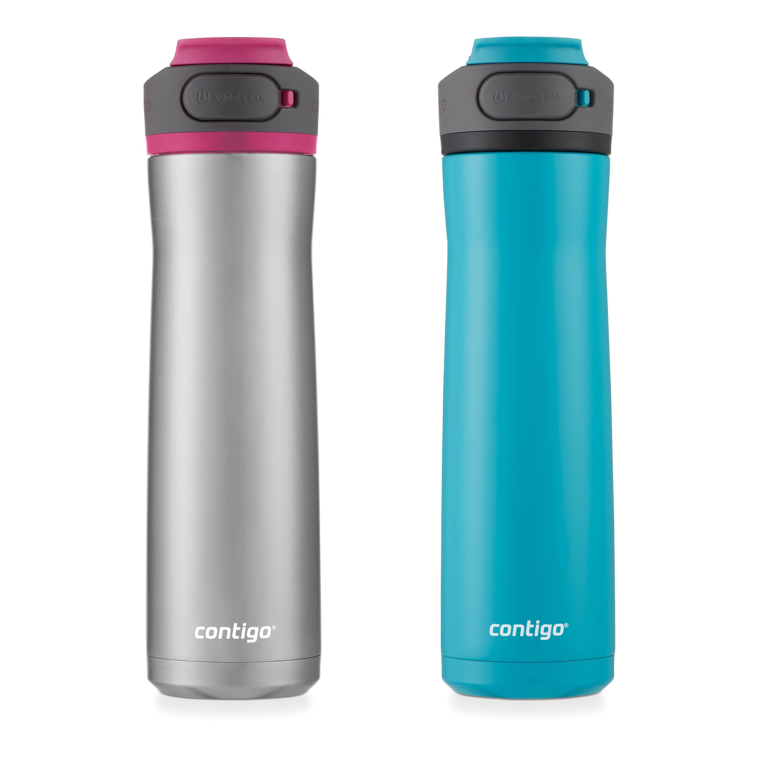 Contigo Cortland Chill 2.0 Water Bottle 24 oz, Stainless Steel, AUTOSEAL Lid, Juniper & Dragonfruit, 2-Pack
