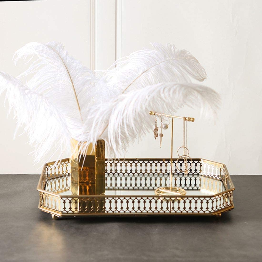 Mirror Tray, Perfume Tray, Vanity Makeup Decorative Jewelry Tray With Metal For Dresser Bathroom Bedroom Countertop Organizer, L