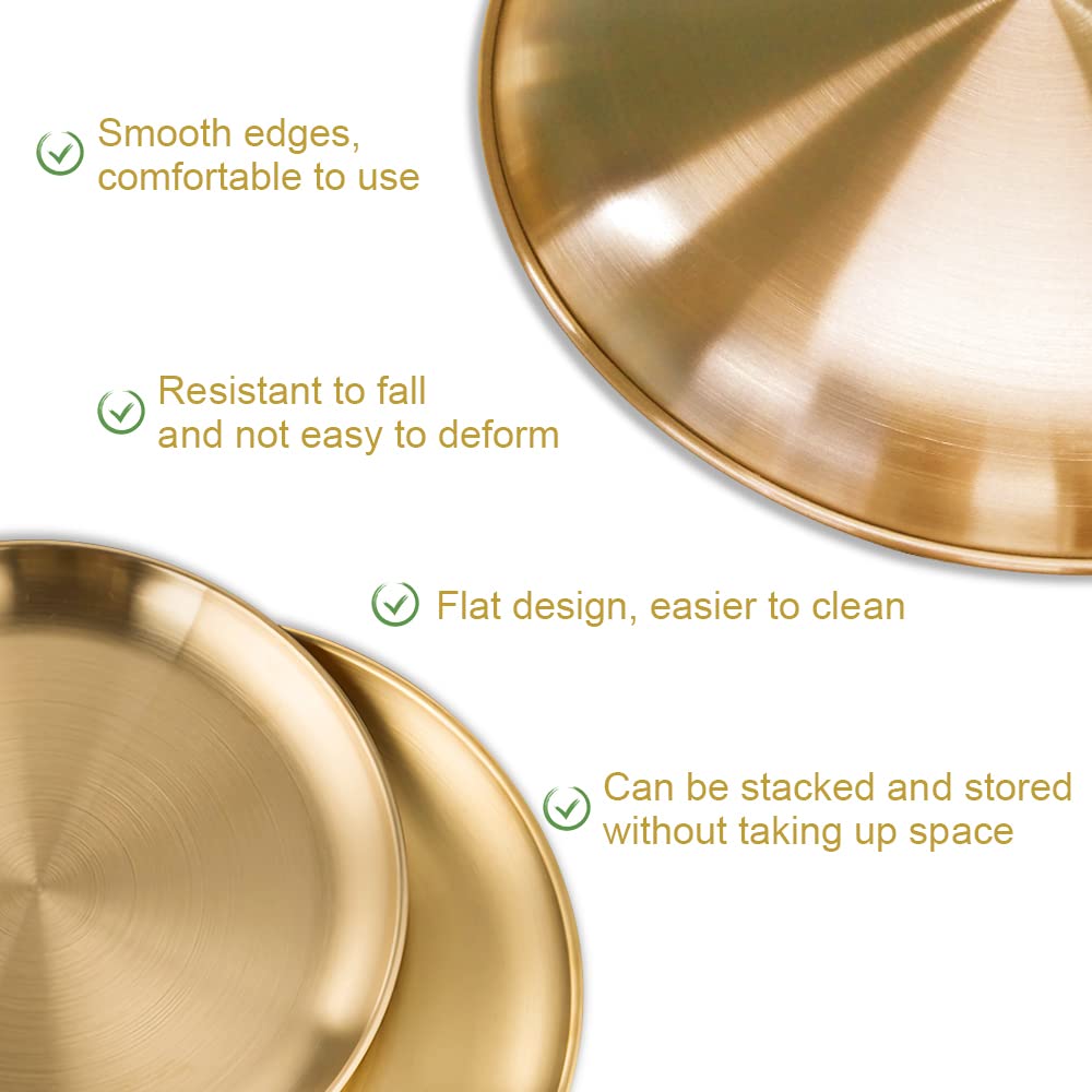 Betinyar 2 Pieces 7.9 Inch Stainless Steel Round Plate, Metal Camping Plates, Stainless Steel Plates, Reusable Metal Dinner Plat